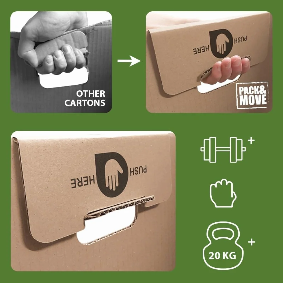 Pack and Move - Lote de 30 cajas de almacenamiento estándar, 60 x 30 x 30 cm, asas reforzadas, 2 adhesivos