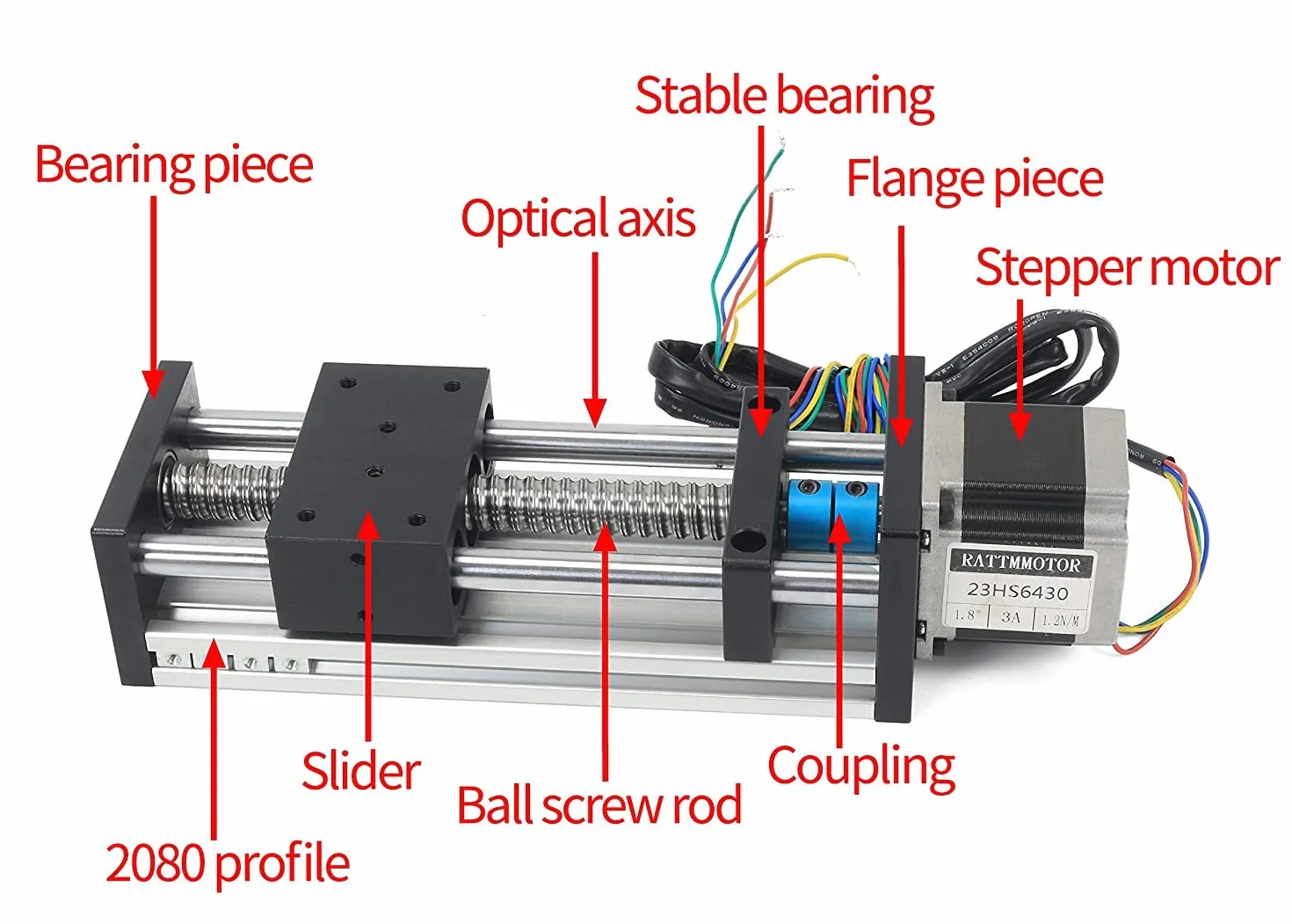 RATTMMOTOR Elevación del actuador lineal L-300 mm, husillo de bola, guía lineal CNC con motor paso a paso Nema23 1,8 °, 3 A, 1,2 N.m para fresadora CNC (EBX1605J).