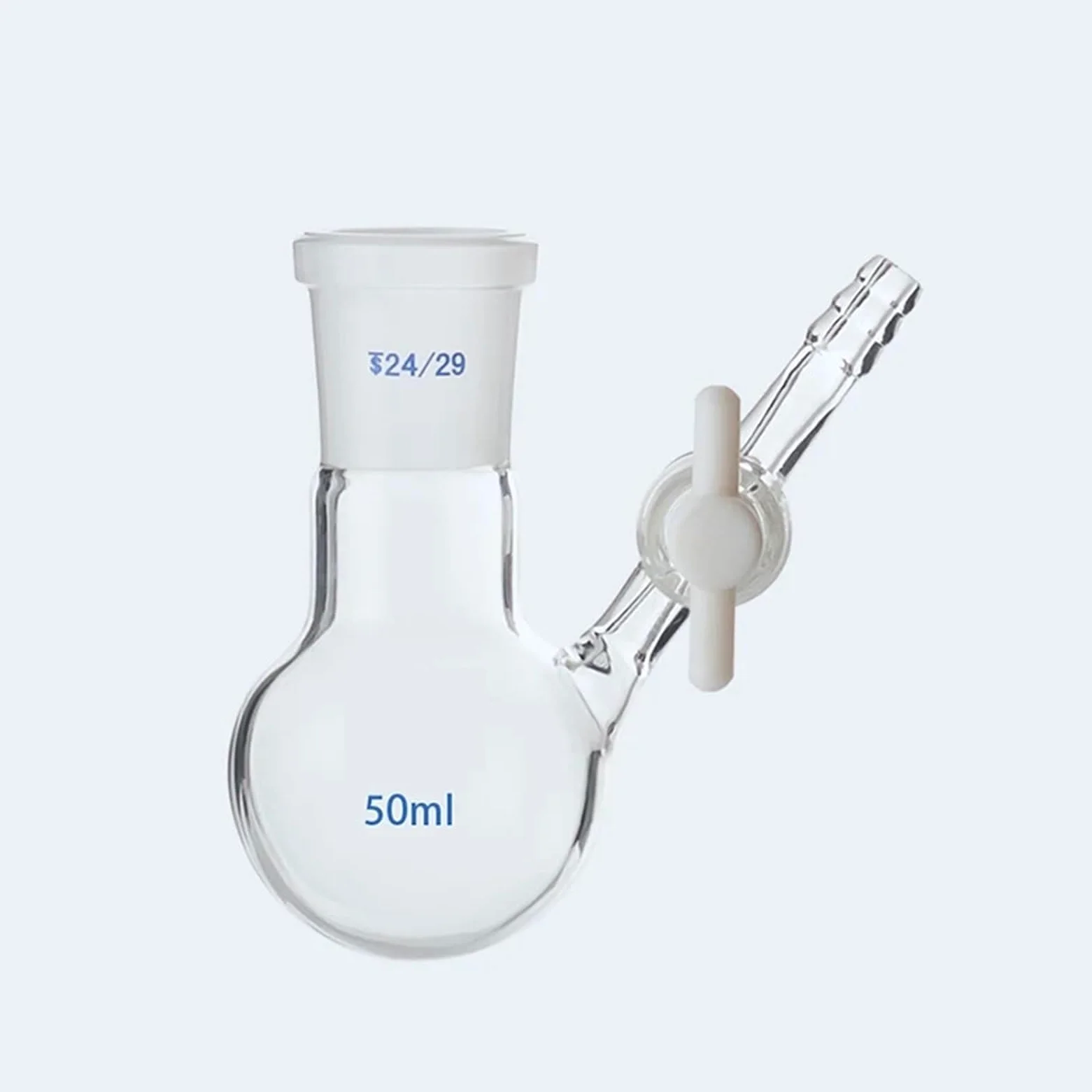 Matraz científico del juego, Matraz de reacción de laboratorio con forma de bola y pistón de PTFE, vidrio de borosilicato, de 25 ml a 1000 ml(500ml caliber24)