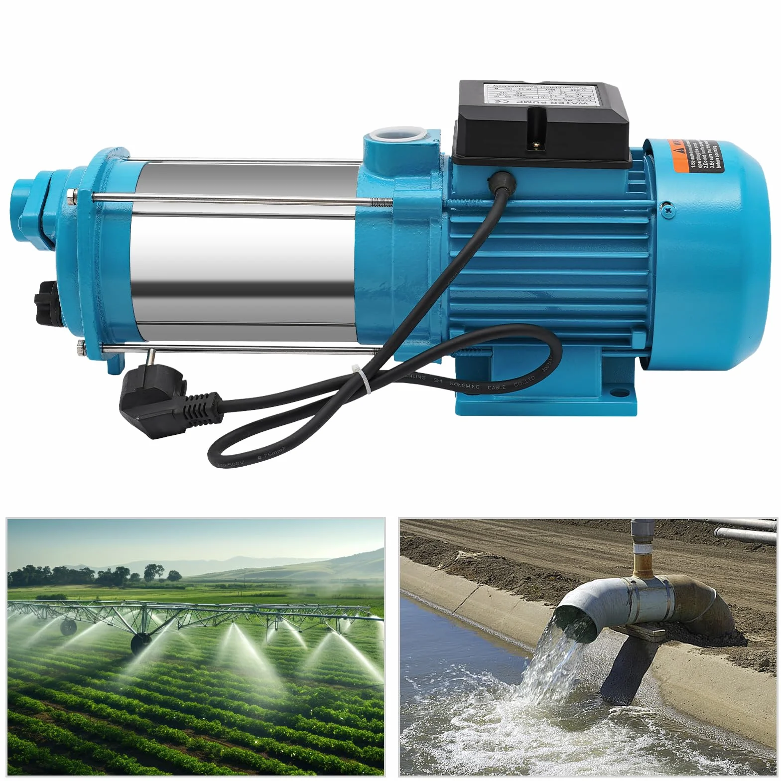 Bomba de impulsor centrífugo, bomba de alta presión para suministro de agua a larga distancia, caudal máximo de 4000L | altura máxima de suministro de 98m