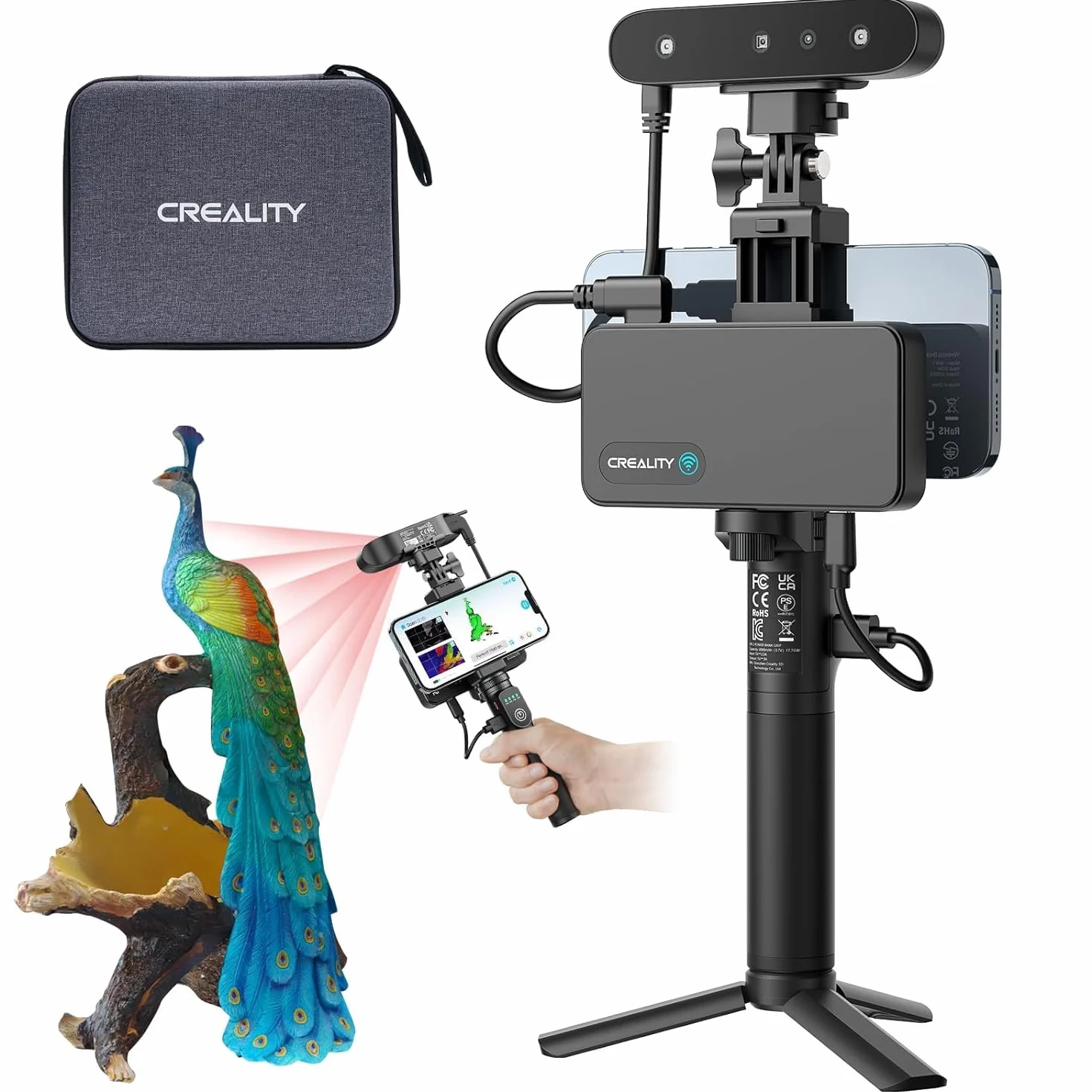 Creality CR Scan Ferret Pro Escáner 3D para impresión 3D, Actualización de Escáner de Mano con Escaneo Inalámbrico, Seguimiento Antivibración, Escaneo Rápido a Todo Color, Precisión 0.1mm