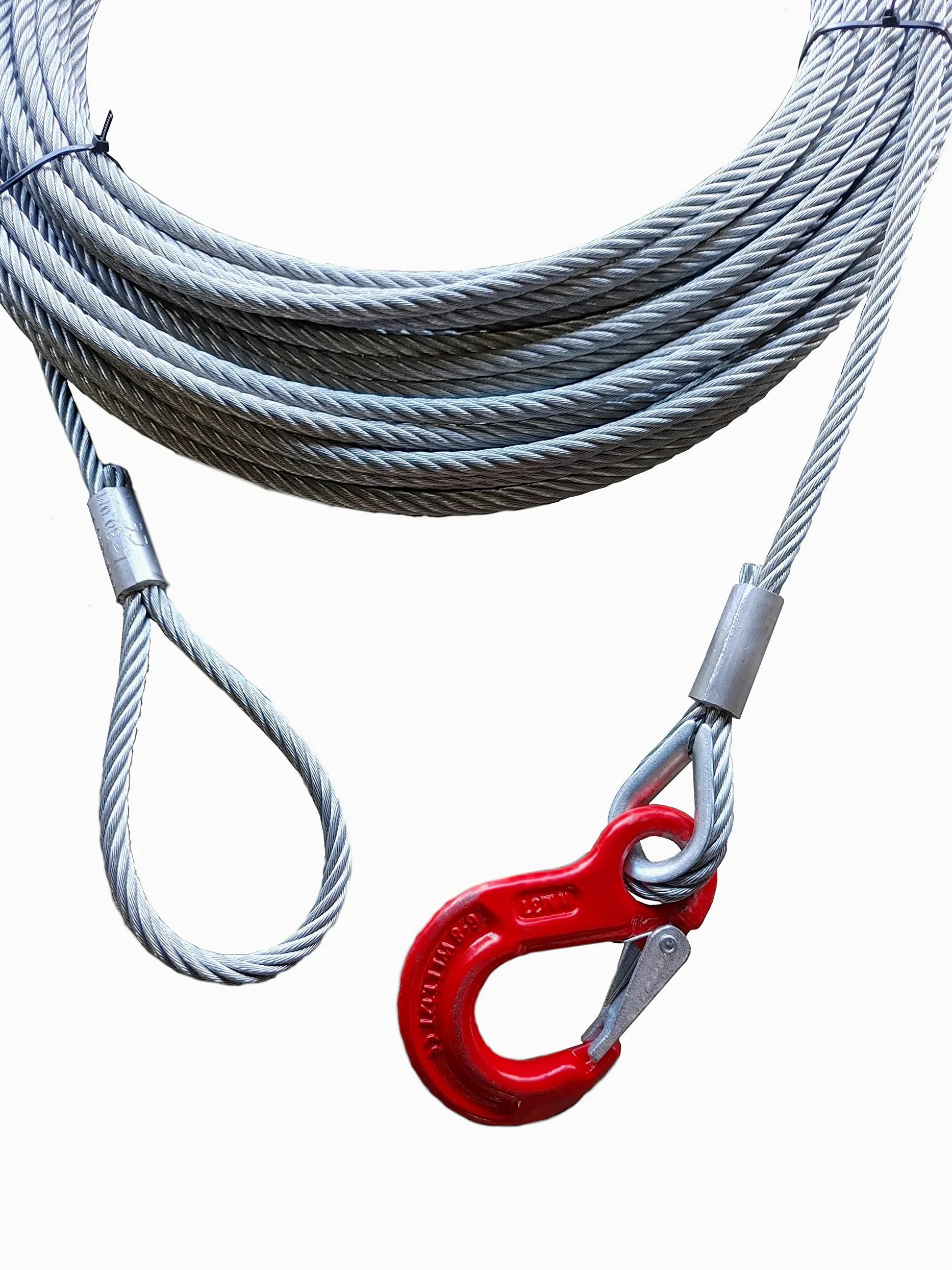 Cuerda forestal de 10 mm – Gancho – Ojal capacidad de carga: 1000 kg NL = 10 m, Cable de Acero, Guardacabos, ganchos de carga, gancho de construcción, cuerda forestal, cuerda de palanca de alambre