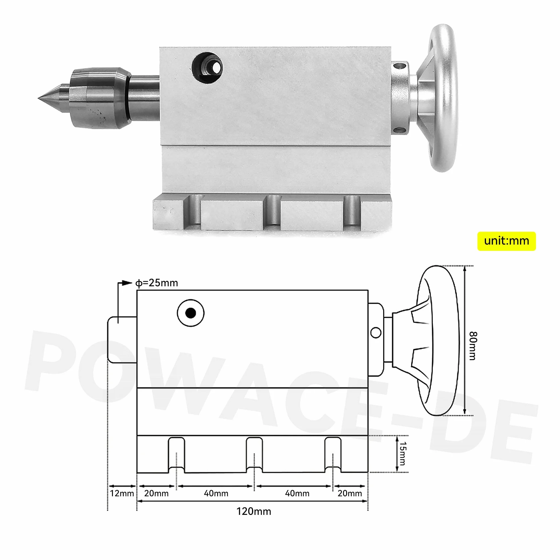 RATTMMOTOR Cono central Morse de 65 mm, 2 piezas de contrapunto móvil MT2, con 4 cabezales intercambiables para ejes giratorios CNC y piezas de torno de metal