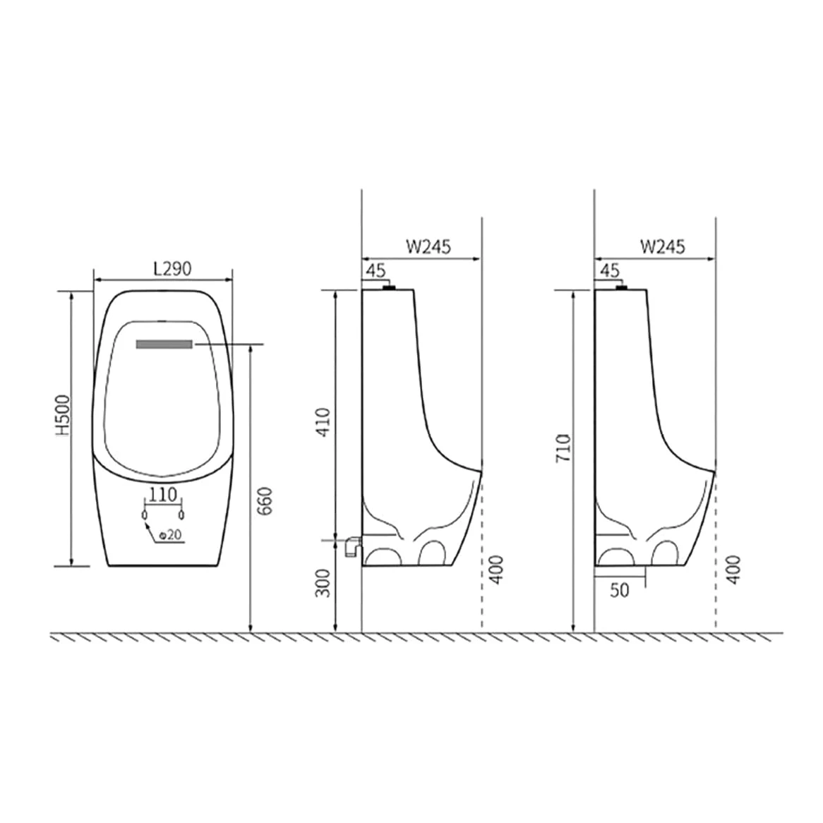 Belvit Urinario de cerámica, montaje en pared, entrada superior, moderno, compatible con lavaplatos a presión empotrados y superficiales, urinario sanitario fácil de limpiar, 29 x 50 x 24,5 cm, color