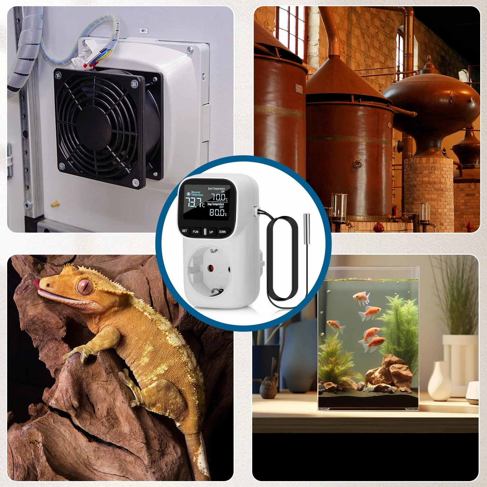 Enchufe controlador de temperatura digital 230V con sensor y interruptor de calefacción y enfriamiento