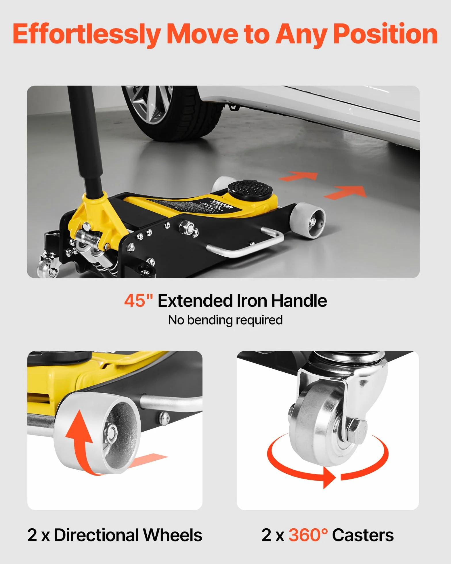 VEVOR Gato Hidráulico de Perfil Bajo Capacidad de 2,5 T, Gato de Acero para Coches, Bomba de Elevación Rápida de Pistón Doble, Rango de Elevación de 9,5 a 47,5 cm, para Automóviles, Vehículos