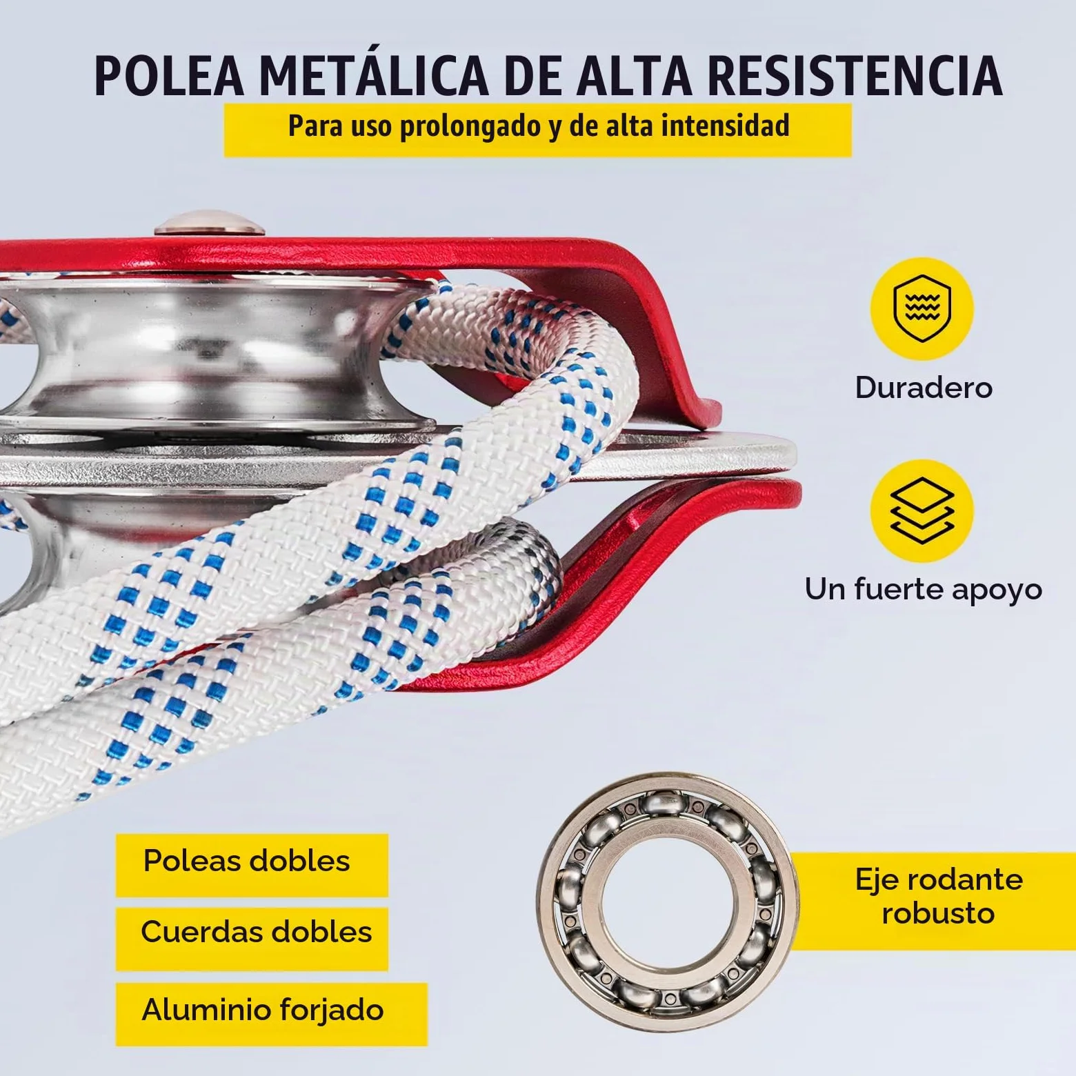VEVOR Bloque de Doble Polea con Cuerda Trenzada 12mm x 61m Sistema de Escalada de Doble Polea Longitud de Rotura 7700 libras 35 kN Alta Resistencia para Uso Interior y Exterior Deportes Aficionados