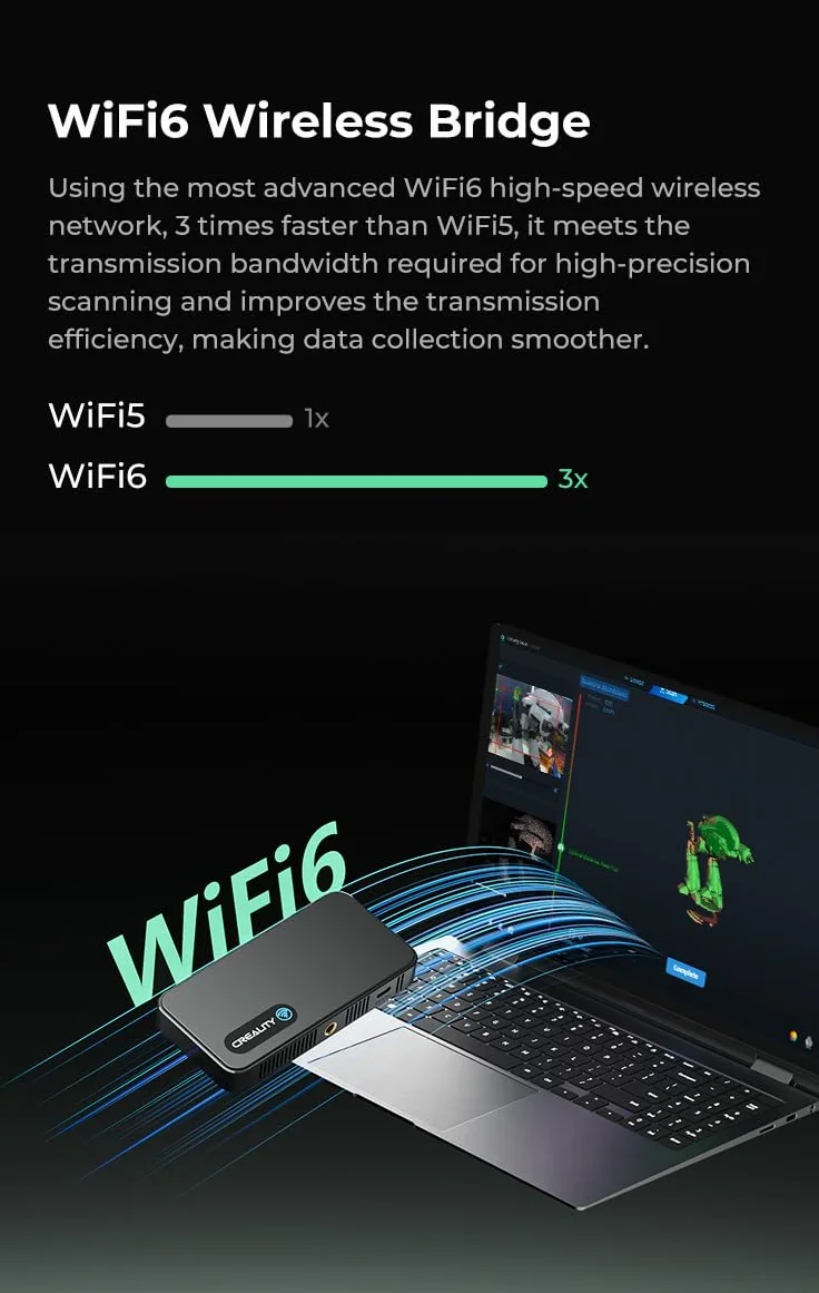 Creality CR-Scan Ferret Pro - Escáner 3D para impresión 3D, 0,1 mm de precisión, escaneo inalámbrico a través de WiFi 6, escáner de mano antivibración, escaneo a todo color de 24 bits, compatible con
