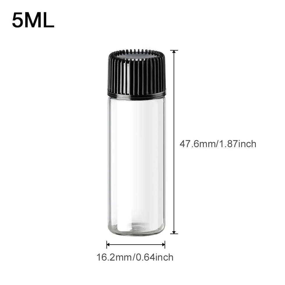 Botellas de Muestra de Vidrio 5ml con Tapa Negra de Rosca, Mini Viales Vacíos para Aceites Esenciales