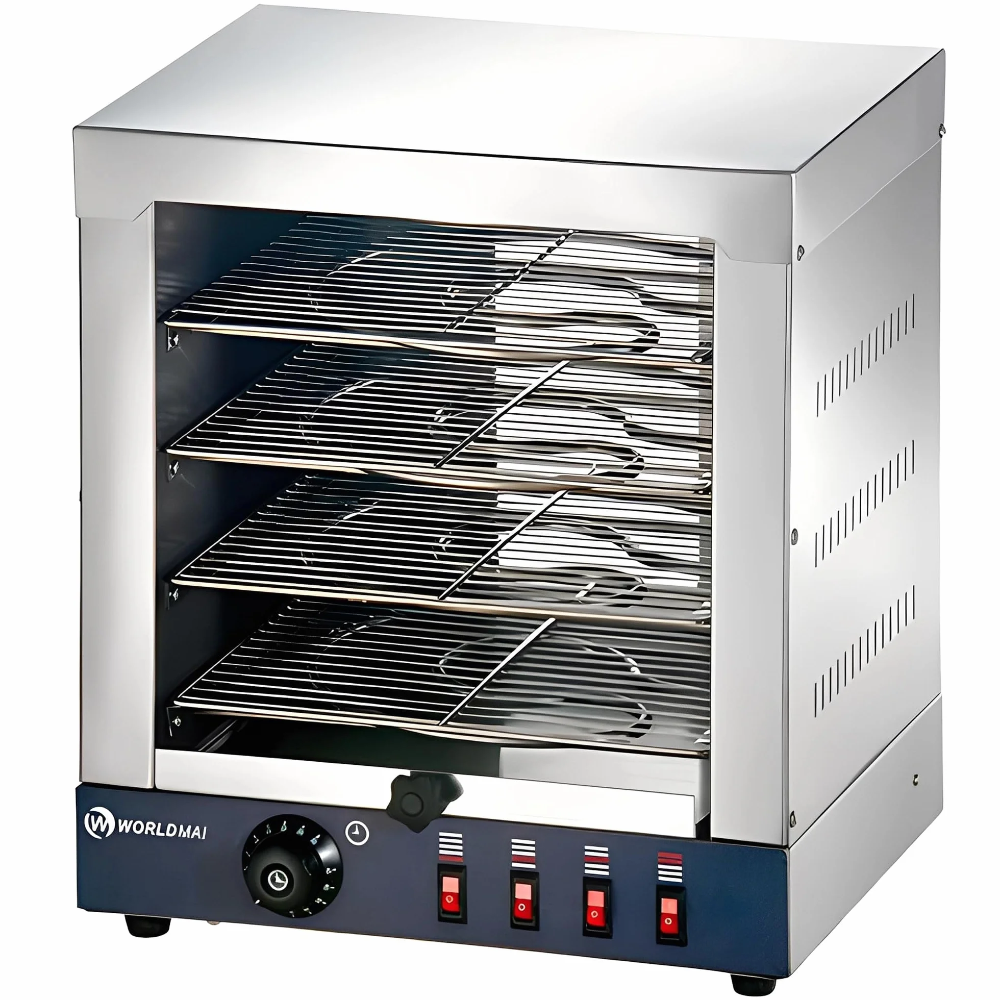MBH – Horno Tostador Eléctrico WORLDMAI Profesional INOX de 4 pisos para Hostelería. Horno para Pizzas, Paellas y Bocadillos, Ideal para Bar, Restaurante y Pizzerías.