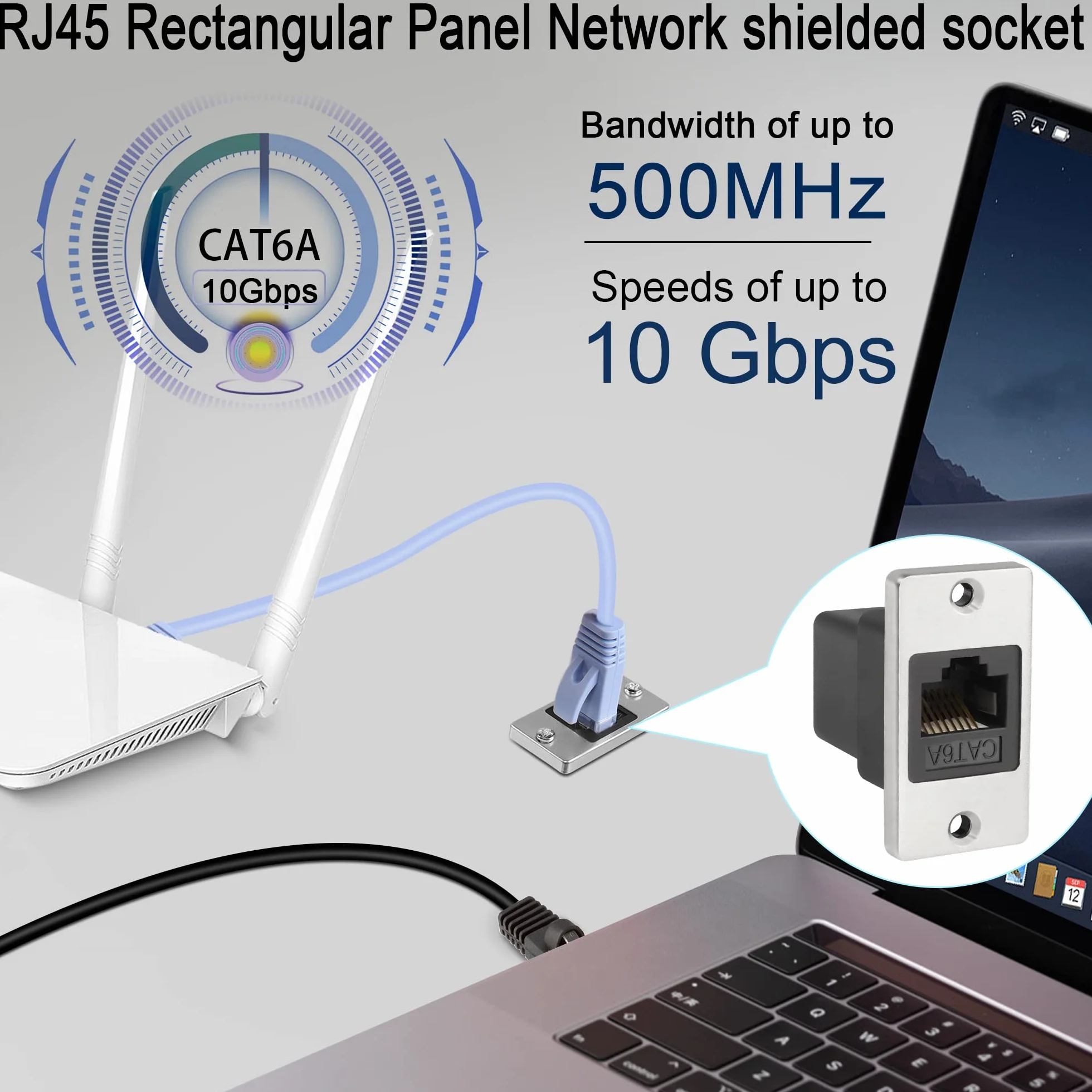 QIANRENON RJ45 Cat6A Hembra a Hembra Adaptador de Red Rectangular Blindado