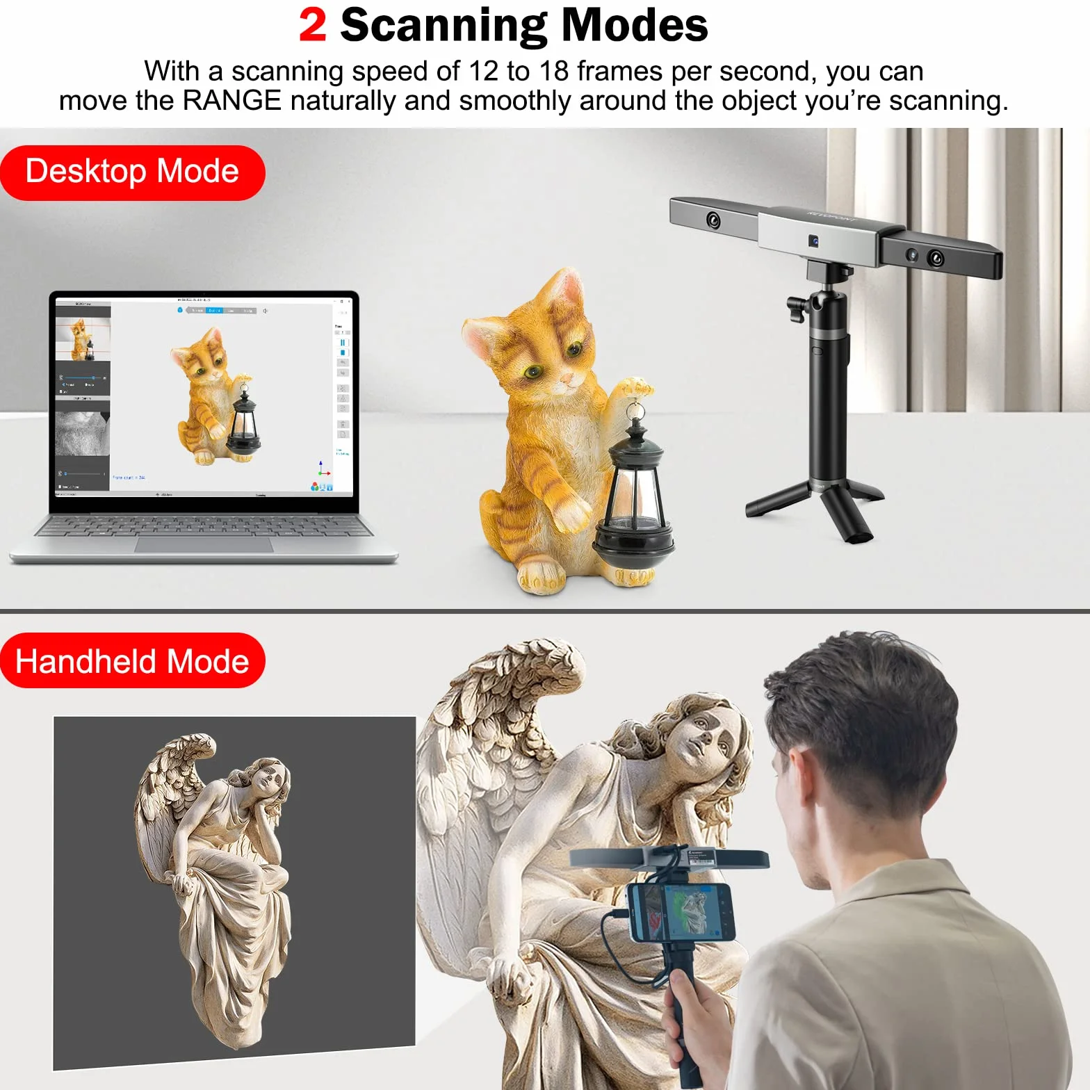 Revopoint RANGE Escáner 3D, Precisión 0,1mm, Velocidad 18 fps, Área 360 mm x 650 mm Para Objetos Grandes, Ingeniería Inversa, Impresoras 3D