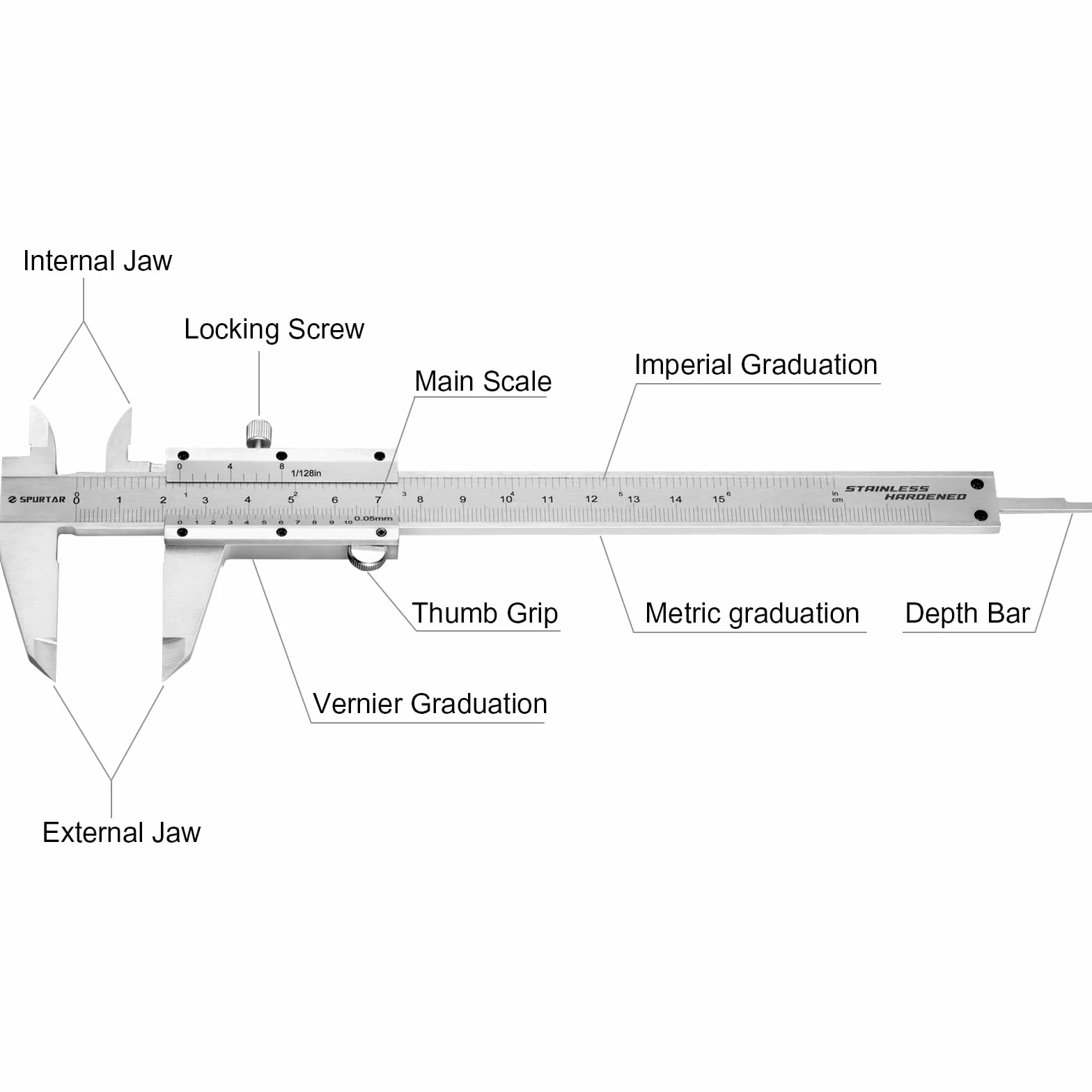 Pie de Rey de acero inoxidable 150mm Calibre analógico 0.05mm resolución herramienta de medición