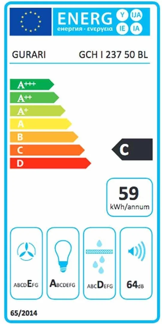 GURARI Sombrero isla 50 cm 860 m³/h LED negro filtro carbón