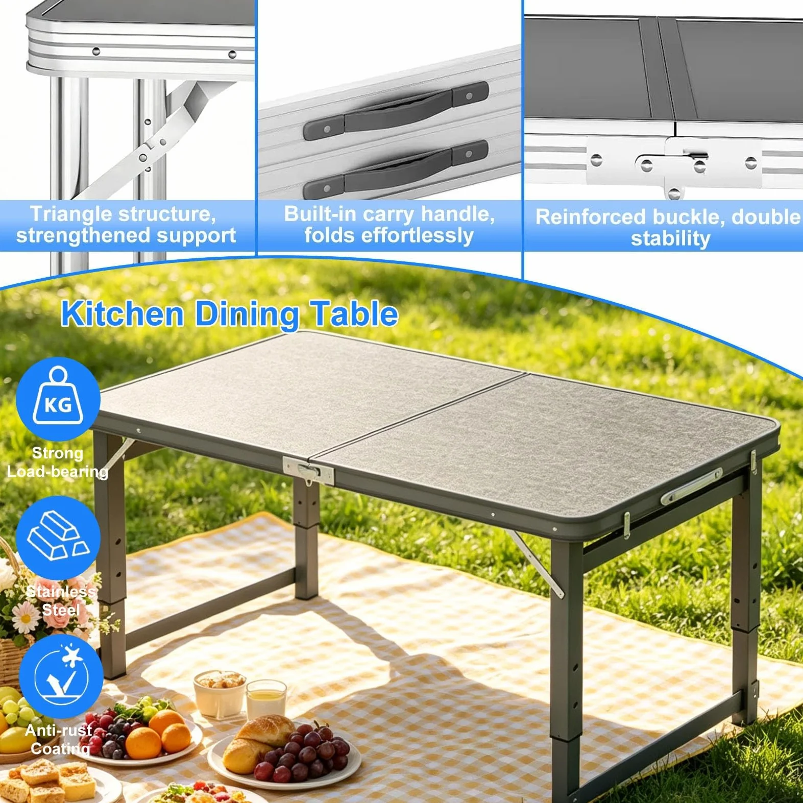 Mesa de caballete plegable, estación de trabajo rectangular portátil para uso en interiores y exteriores, ideal para catering, camping, eventos y mercados, opciones disponibles