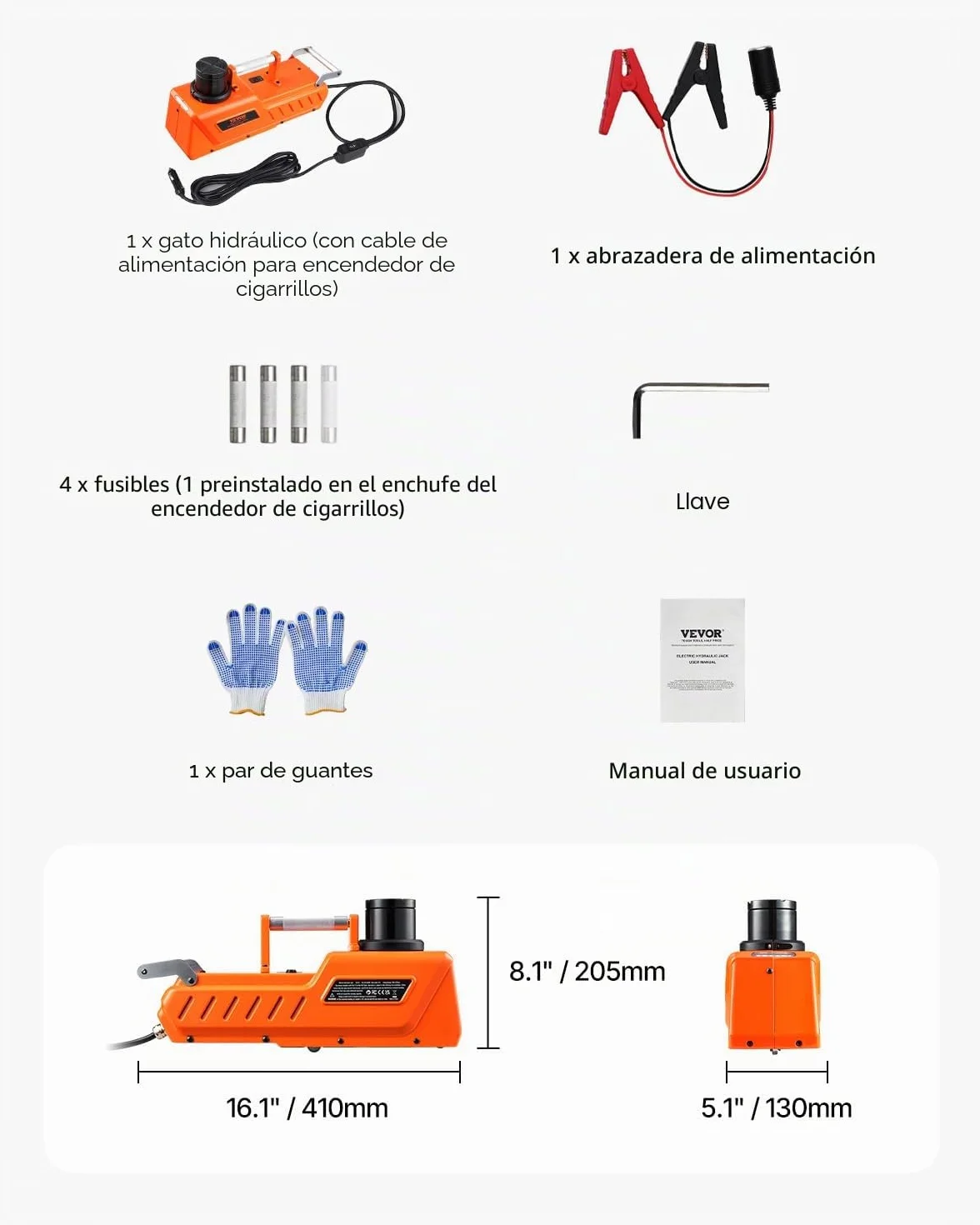 VEVOR Gato Eléctrico para Automóvil, 15 Toneladas, Gato de Tijera Eléctrico Ajustable con Gran Capacidad de Carga, Doble Potencia de 12 V con Luz LED, para Sedán, SUV, Camión, 410 x 130 x 205 mm