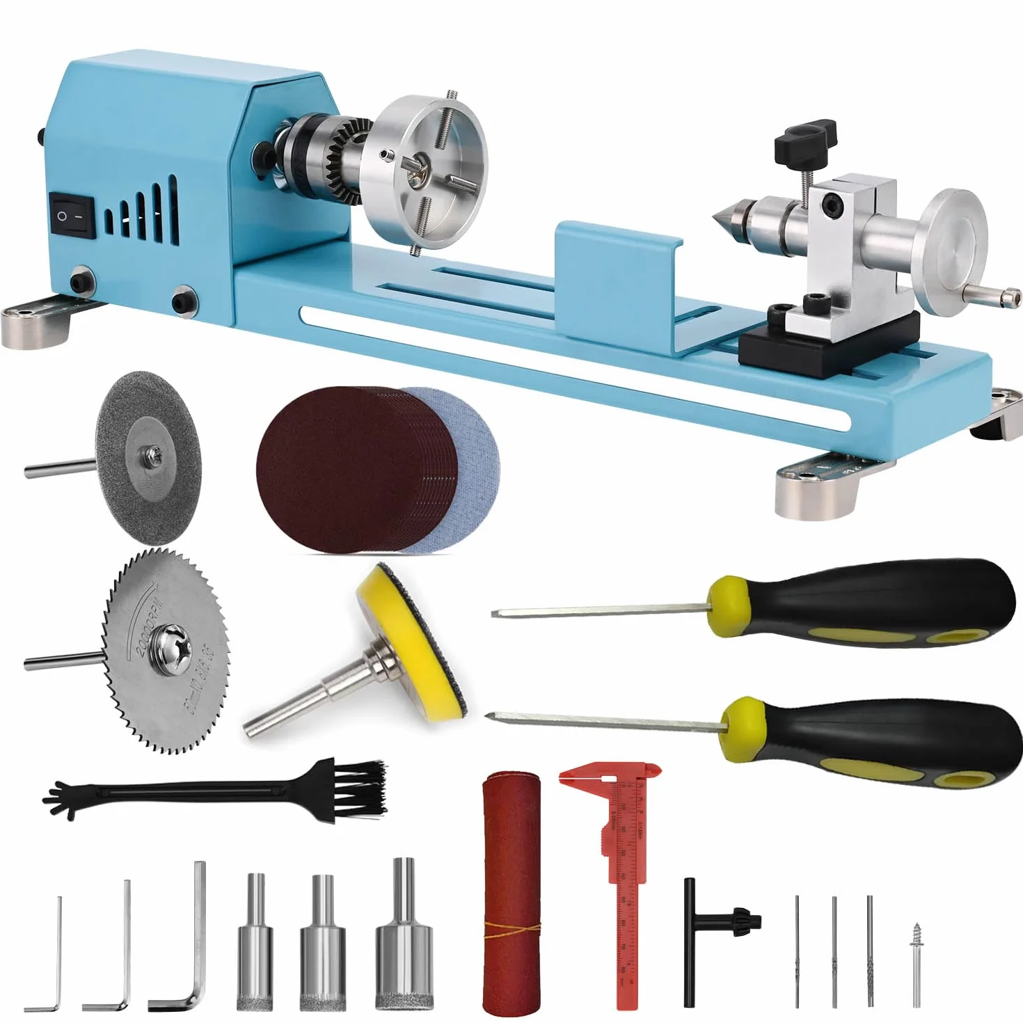Mini Máquina de Torno Multiusos Con Herramientas Profesionales Torno Para Madera Corte, Molienda, Pulido Torno de Metal de Escritorio Fácil de Usar