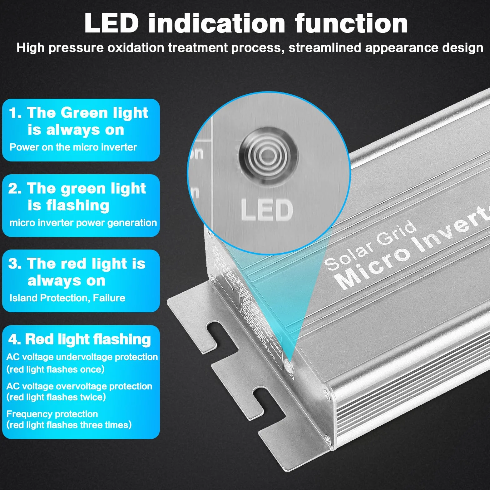 DEWIN Microinversor, Microinversor Solar 700W 230V Inversor de Onda Sinusoidal Conectado A la Red IP55 Inversor de Conexión A la Red Solar de Aleación de Aluminio A Prueba de Agua
