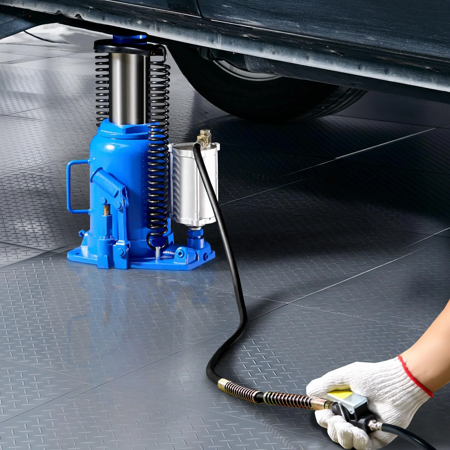 VEVOR Gato Neumático 32T Elevación 255-415mm Bomba SUV Camionetas Autocaravanas Azul 0.9-1.2 MPa