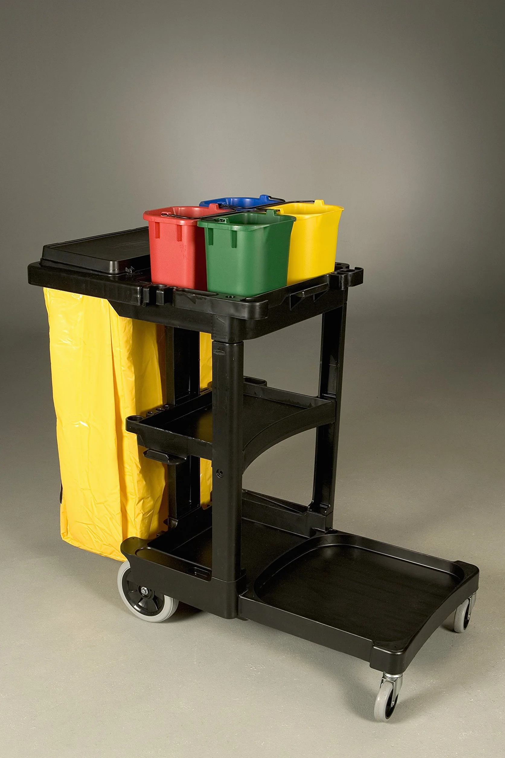 Rubbermaid Commercial Products 1805985 Carro de Limpieza con Bolsa de Vinilo, 2 Ruedas Fijas, 2 Ruedas Giratorias, Negro, 97.5 cm x 116.8 cm x 55.2 cm