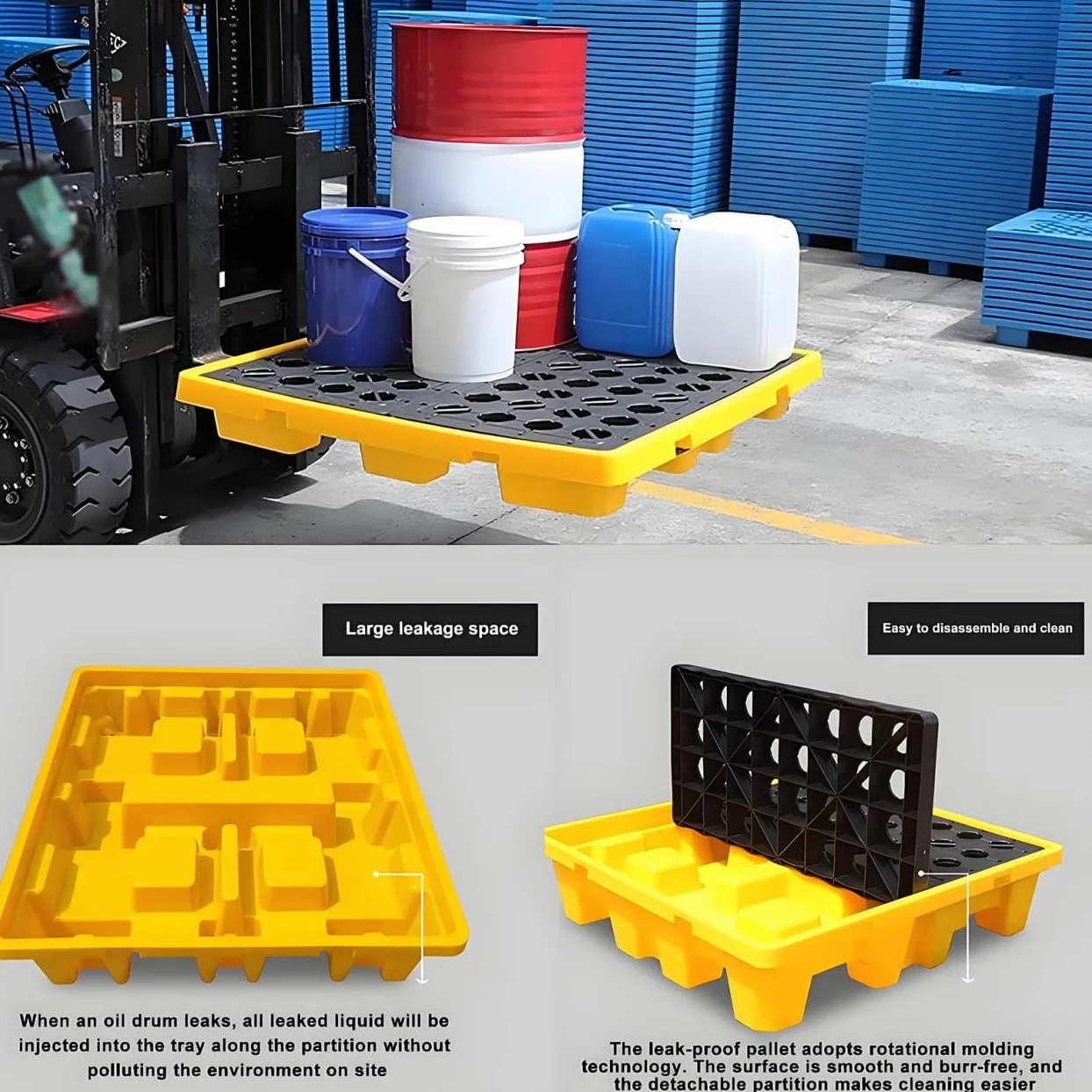 Plataforma modular industrial antiderrames, tarima para almacenamiento de bidones de pintura, plataforma de transporte modular extraíble con drenaje, para almacenamiento en garaje 60*60*15cm