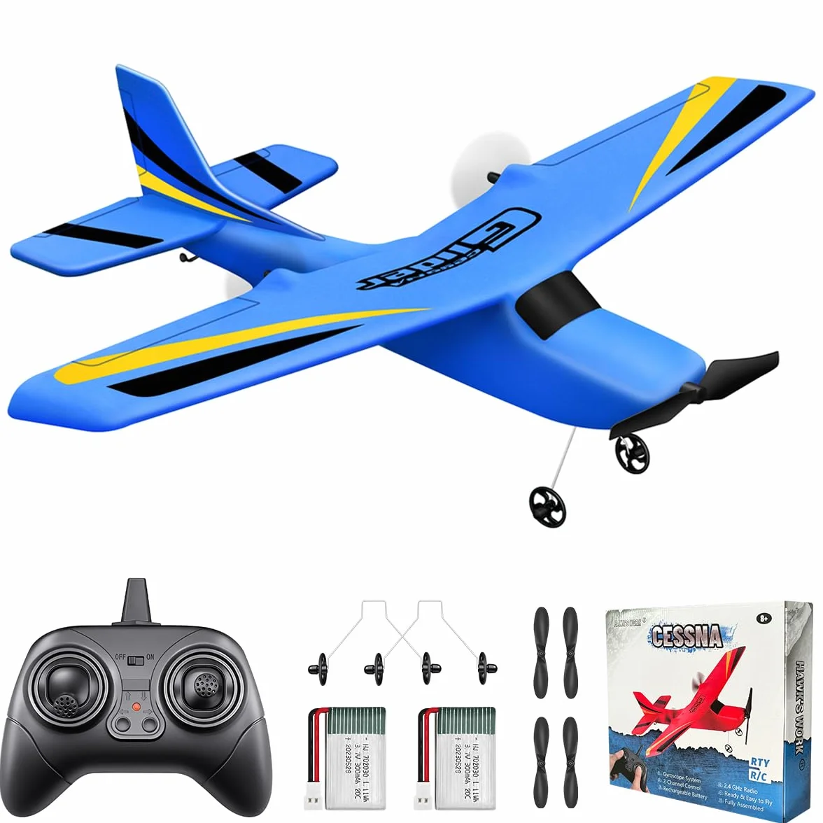 Avion RC 2 Canales Planeador Cessna 2.4GHz Control Remoto Listo para Volar