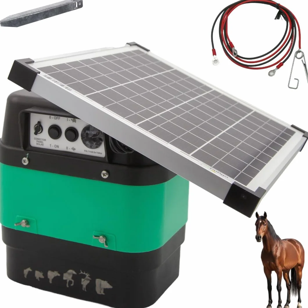Pastor eléctrico Solar Llampec Mod.18S con Panel 12V 20W Incluido – 5,3 J, 10.000 V y 65 km de Alcance – Ideal para Ganado equino, Vacuno, porcino y Animales Salvajes – Batería 12V 45Ah no incluida