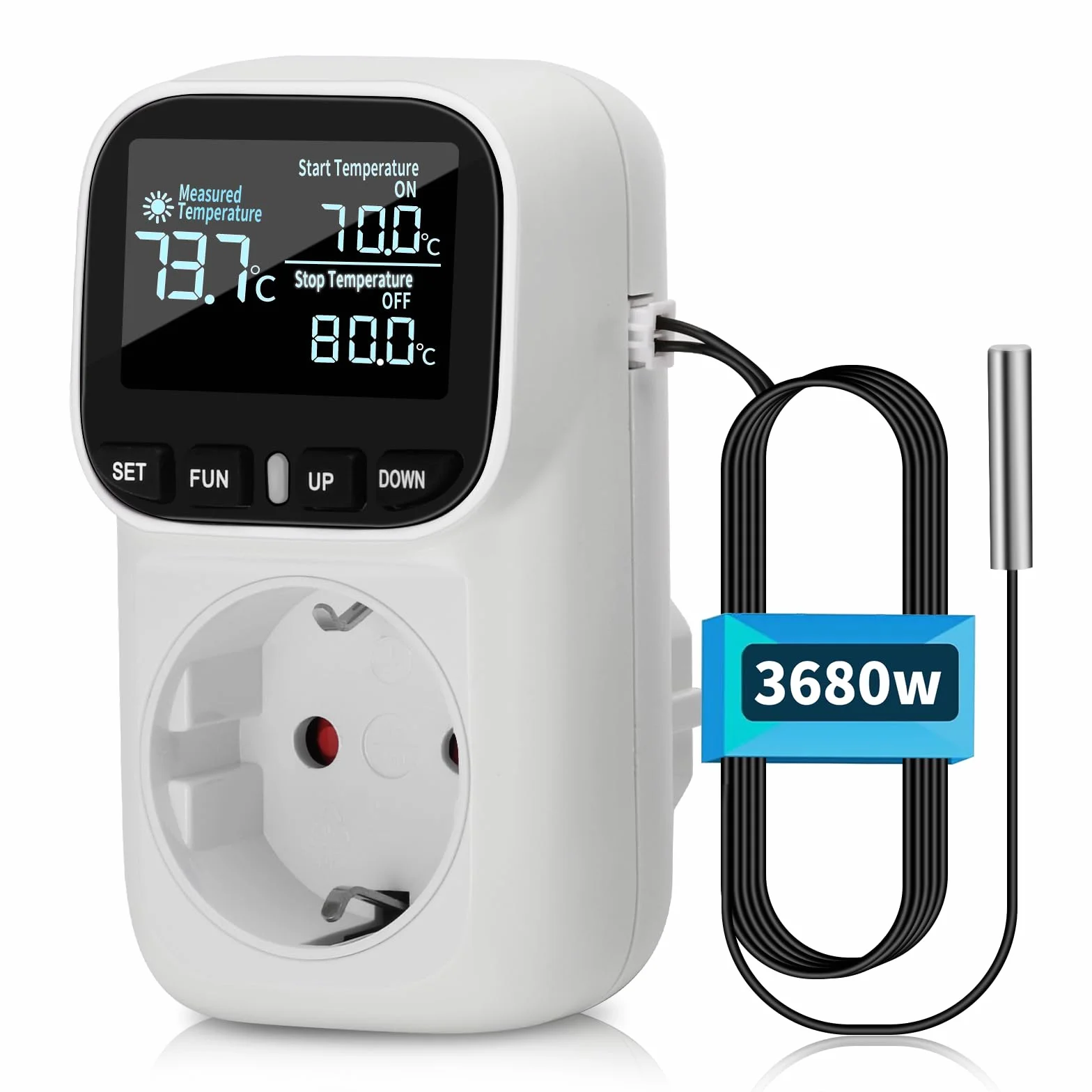 Enchufe controlador de temperatura digital 230V con sensor y interruptor de calefacción y enfriamiento