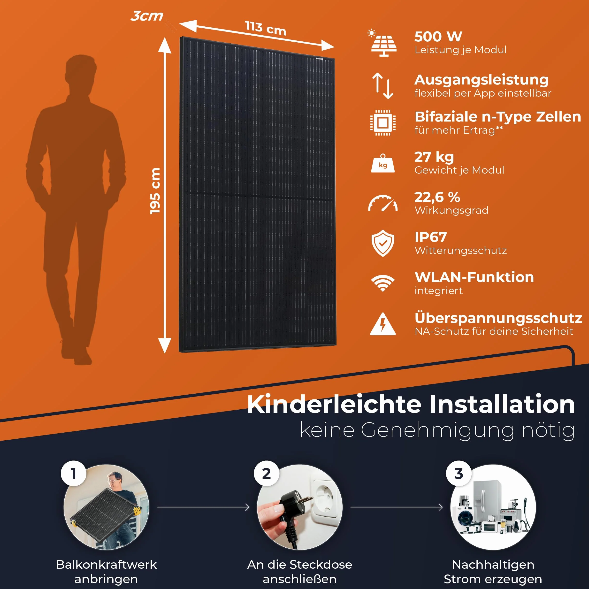 Solarway Central eléctrica de balcón 1000 Wp/800 W con memoria de 1,9 kWh - Toma completa - EcoFlow Stream Max - Kit completo - Paneles solares de doble cara de 500 W y almacenamiento EcoFlow