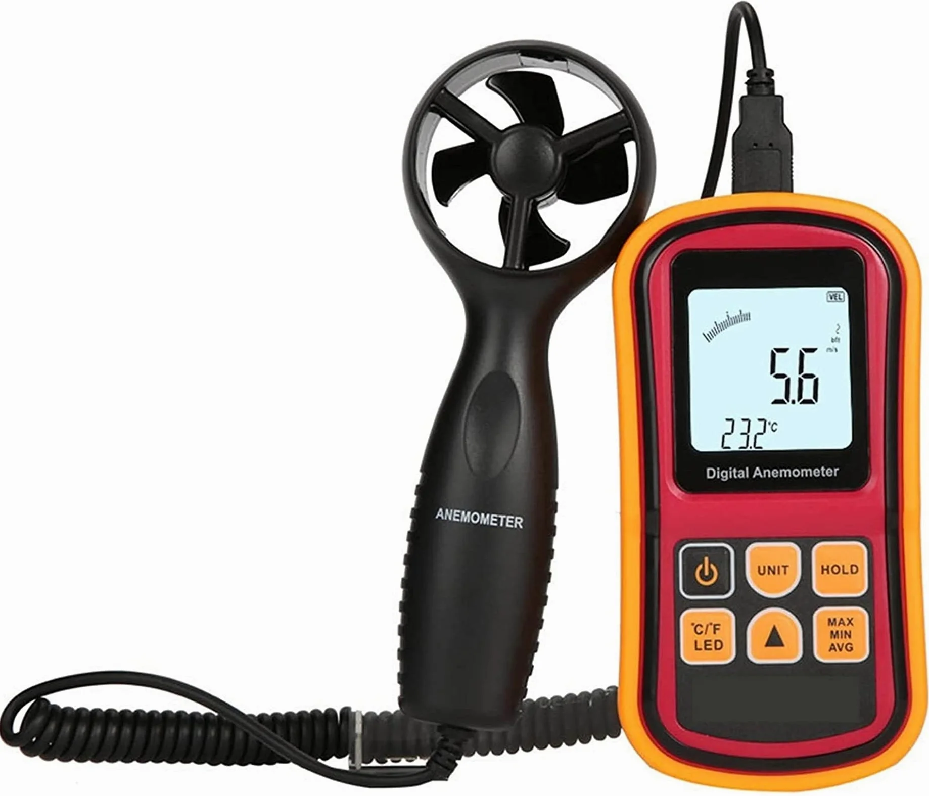 Anemómetro de Mano, medidor de Velocidad del Viento con luz de Fondo MAX/MIN/AVG Funciones, Medidor de Velocidad de Aire Velocidad de Aire Velocidad de Aire HVAC Medidor de Flujo de Aire,