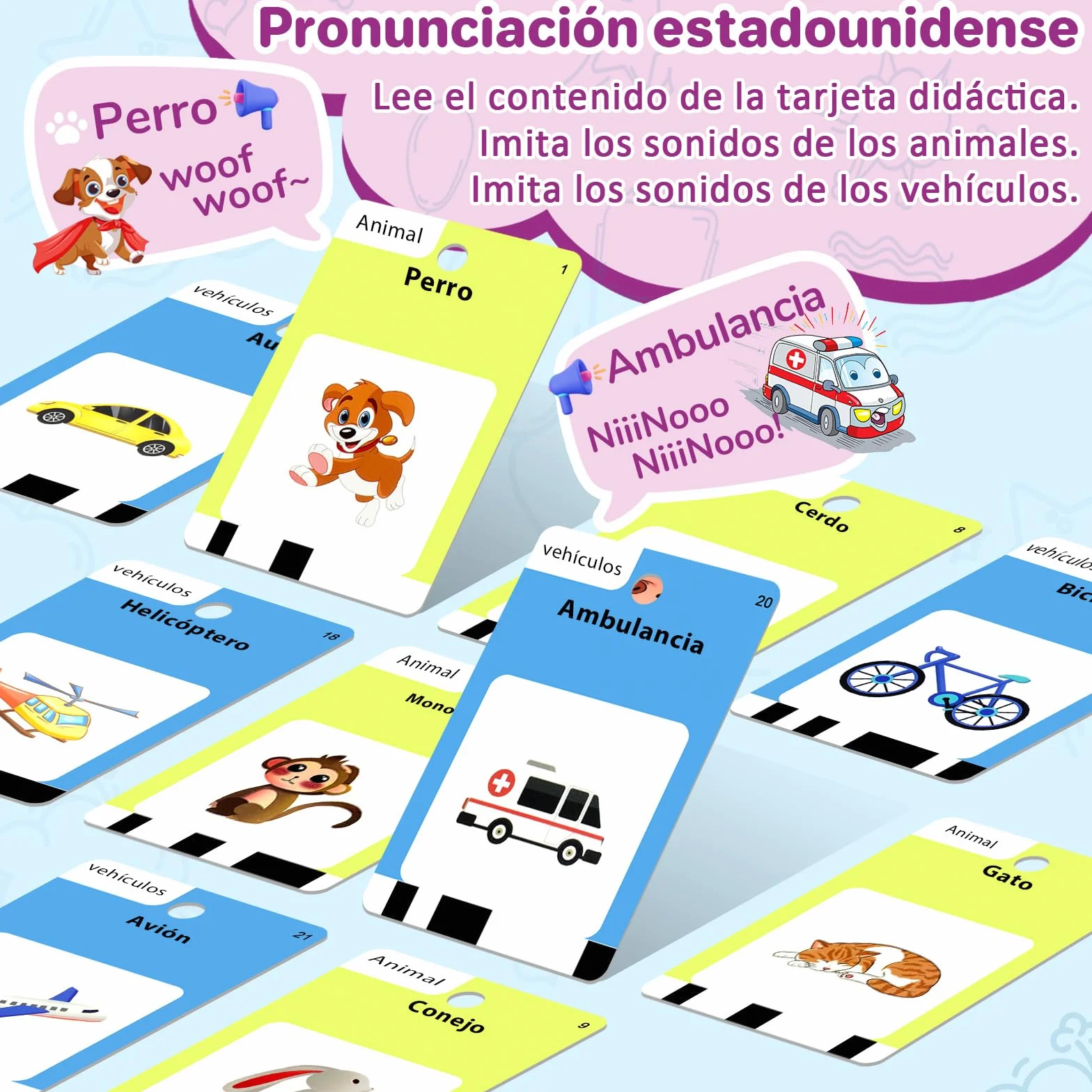 420 Palabras Tarjetas Flash Parlantes Español, Juguetes Educativos para Niños 3-6 Años, 112 Hojas, Juguete Montessori