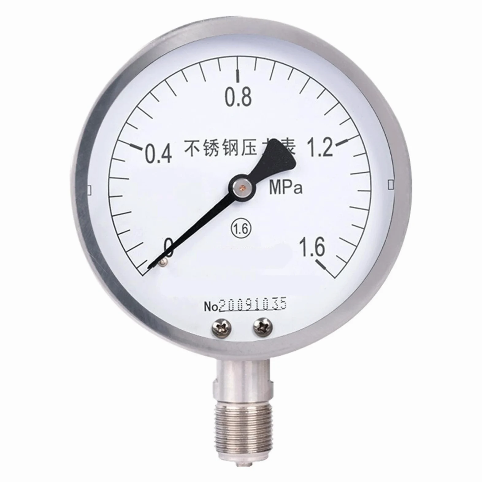 Manómetro de acero inoxidable Y-100BF, manómetro de agua al vacío resistente a altas temperaturas, rosca M20 x 1,5(0-6mpa)