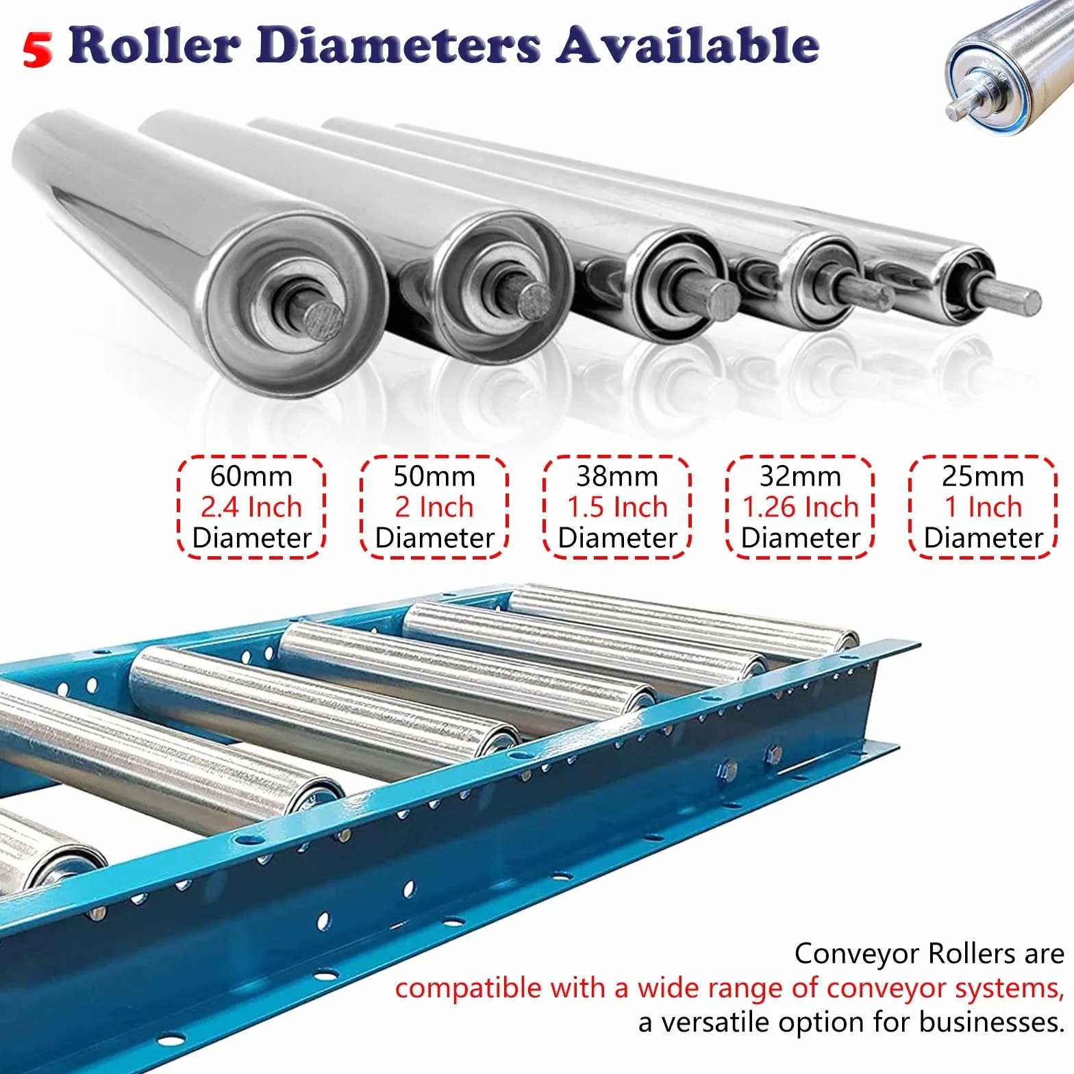 Rodillo Transportador Juego De 10 Rodillos Para Cinta Transportadora De Alta Resistencia De 100 - 1000 Mm, 25, 38 Y 50 Mm De Diámetro, Rodillos De Repuesto Para Transportadores Industriales De Fábrica