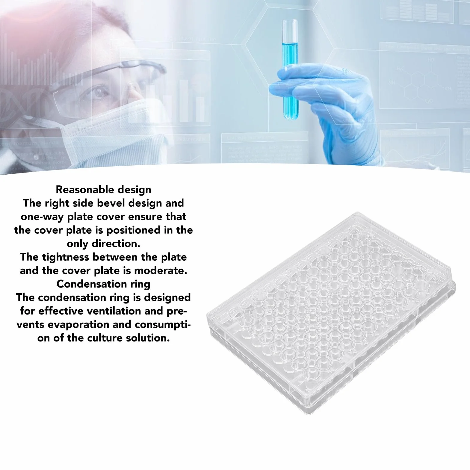 10PCS Placas de Cultivo Celular 96 Pozos - Placas de Poliestireno Transparente con Tapa para Investigación (Fondo plano)