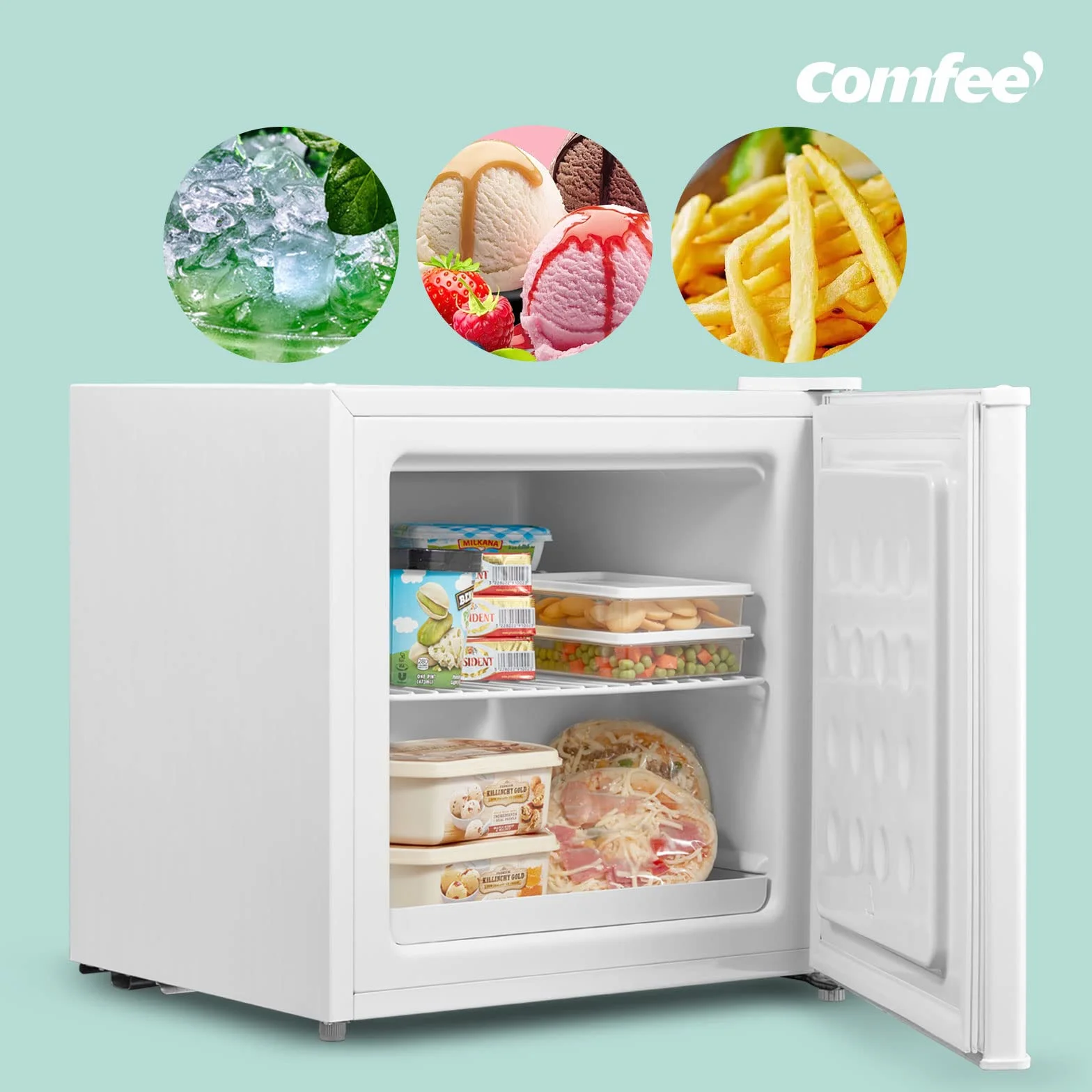COMFEE' RCU40WH2(E) Mini Congelador 31L, Puerta Reversible, 4 Estrellas, Silencioso, Blanco