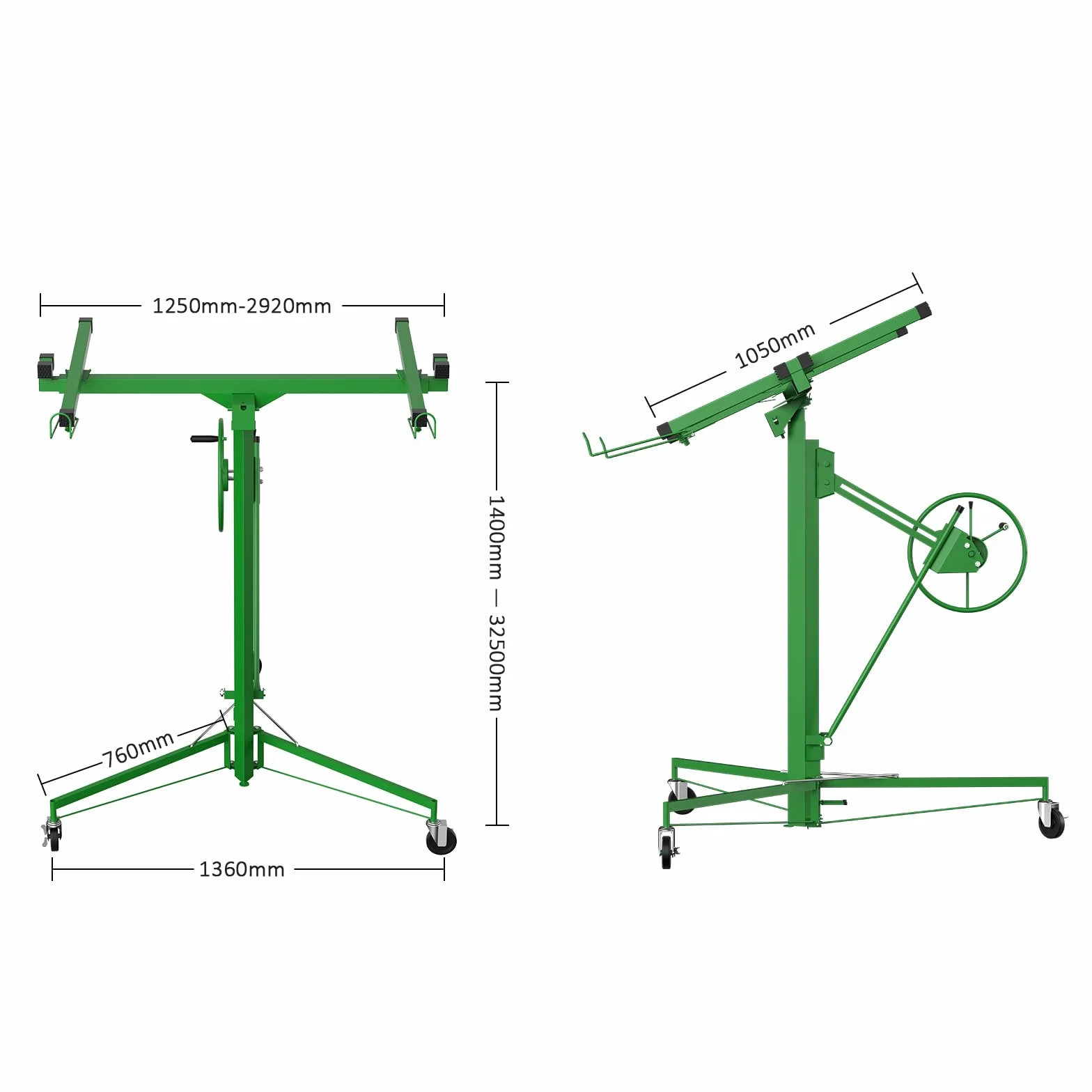 STANEW Elevador de placas XXL plegable hasta máx. 68 kg, para paneles de yeso y placas de riego, altura de trabajo regulable de 140 a 325 cm, altura de trabajo ajustable, máx. 290 cm de ancho