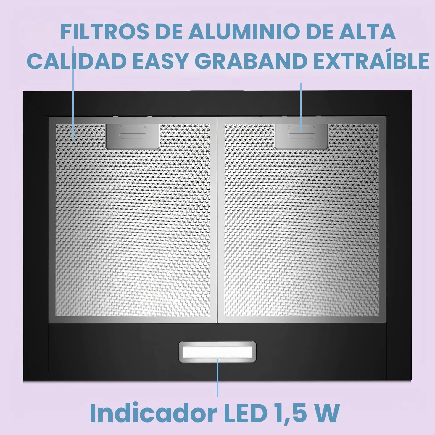 COMFEE' PYRA17B-60 Campana extractora 60 cm negra 400 m³/h LED recirculación canalización filtros carbón