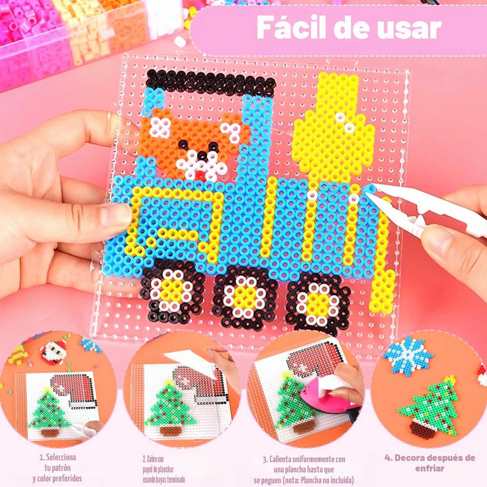 Cuentas Para Planchar 11000 PCS Juego con Papel de Planchado, Plantilla y Caja de Almacenamiento para Manualidades 3D Niños