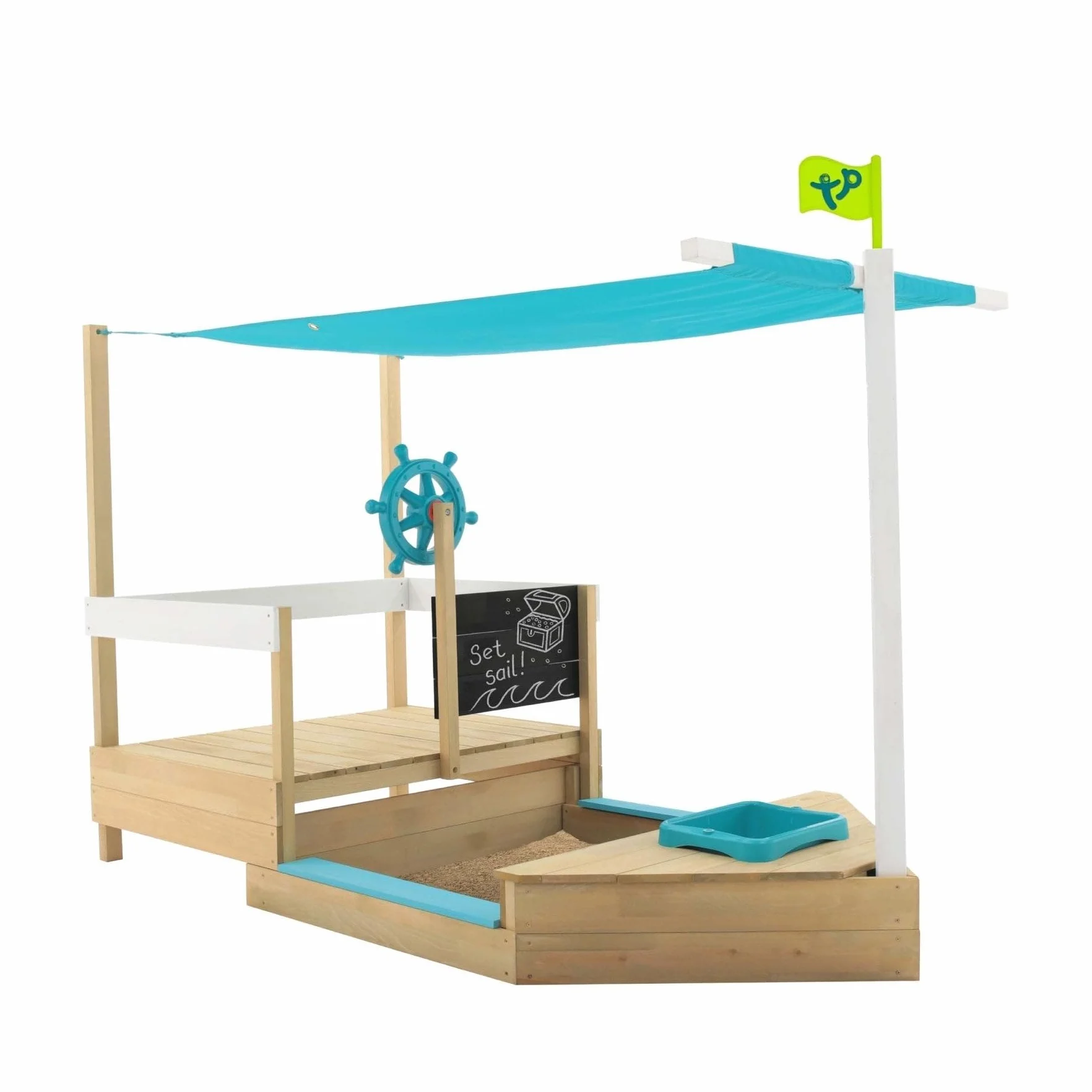 TP Toys Ahoy Barco de Juego de Madera con Arenero y Cubierta de Sombra para Niños 2+ Años