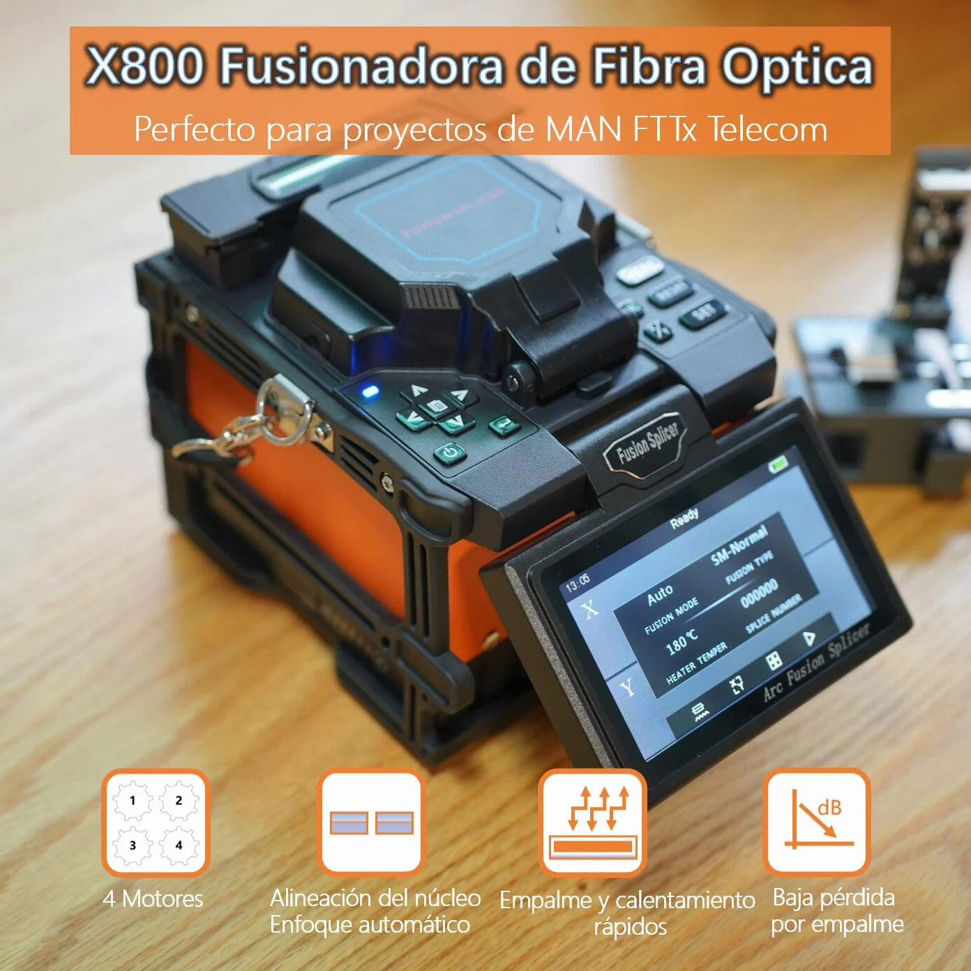 Fusionadora de fibra óptica X800 Alineación de Núcleo a Núcleo para Telecomunicaciones MAN FTTx Rápida Automática