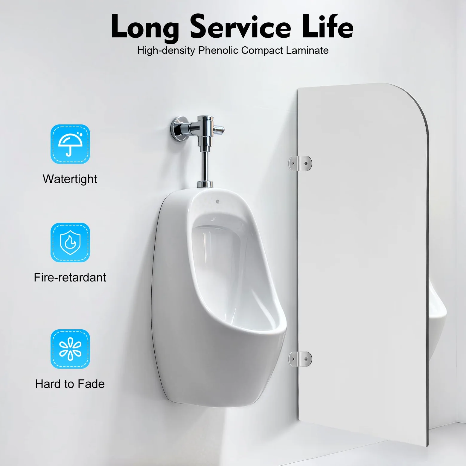 Mampara urinario y WC con protección visual, 40 x 90 cm, montaje en pared, pared púbica, fácil instalación, para inodoros públicos masculinos (gris claro, ángulo redondo)
