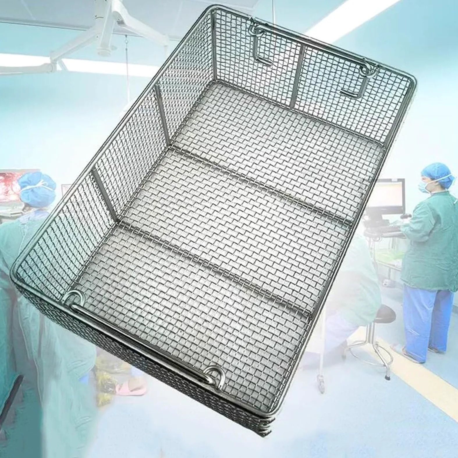 Cesta de esterilización médica, bandeja perforada de acero inoxidable para uso hospitalario y laboratorio