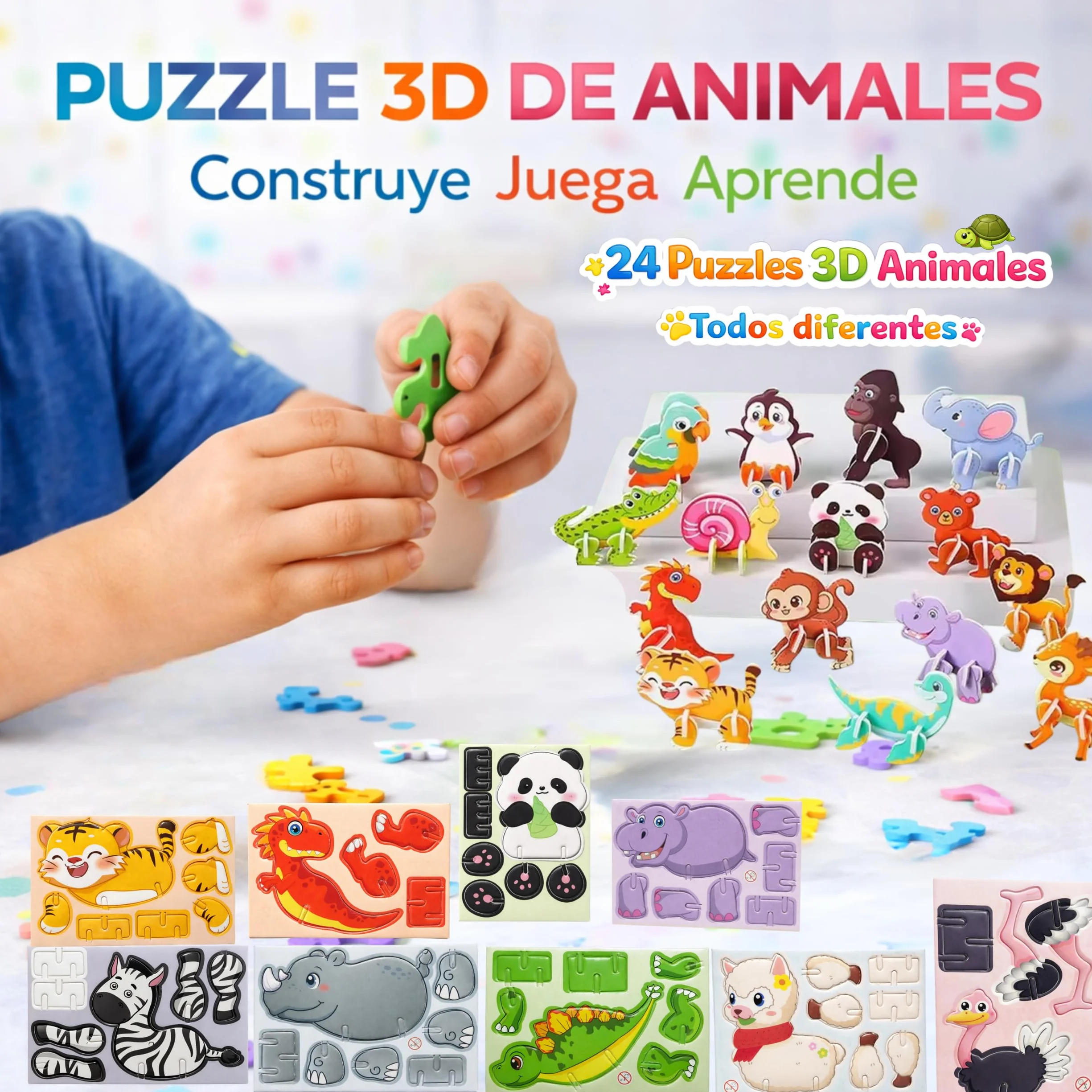 Pack 24 Invitados Regalos Cumpleaños Niños Colegio con Pulseras Silicona Slap Puzzle 3D Scratch Art Bolsas Individuales