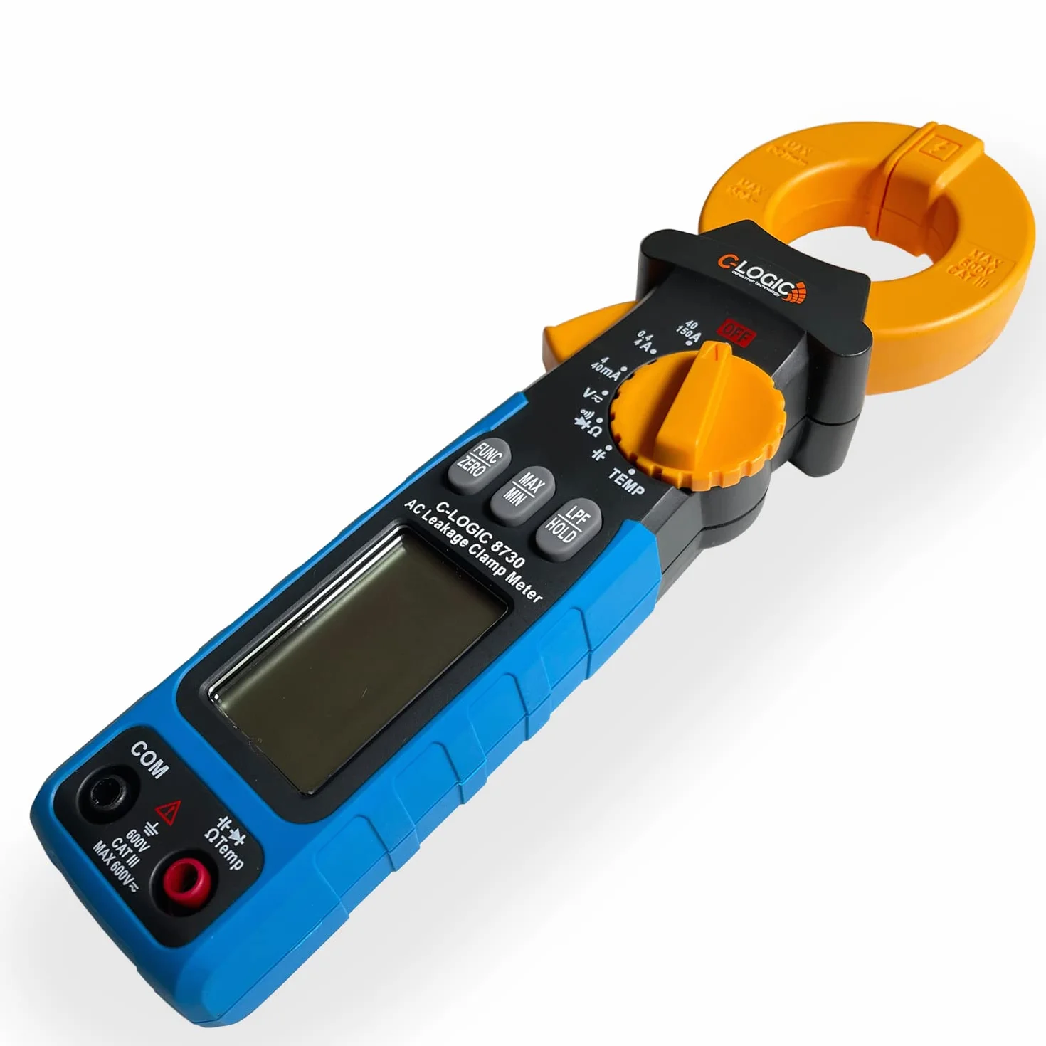 C-LOGIC 8730 Pinza de Fugas de Corriente AC 150A TRMS y Filtro Paso Bajo (LPF) Tension AC/DC 600V Resistencia Capacitancia Temperatura Rango AUTO CAT. III 600V