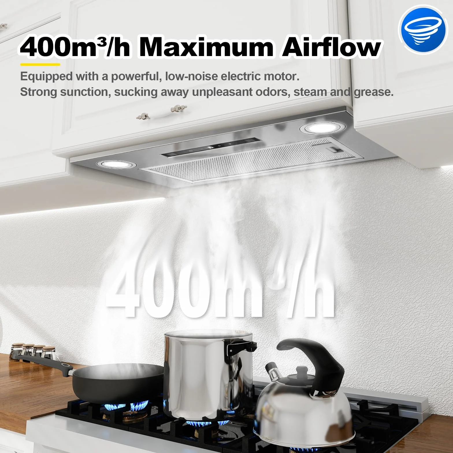 Campana Extractora Empotrable 52 cm 400 m³/h 3 Velocidades Booster Controles Gestuales Táctiles LED