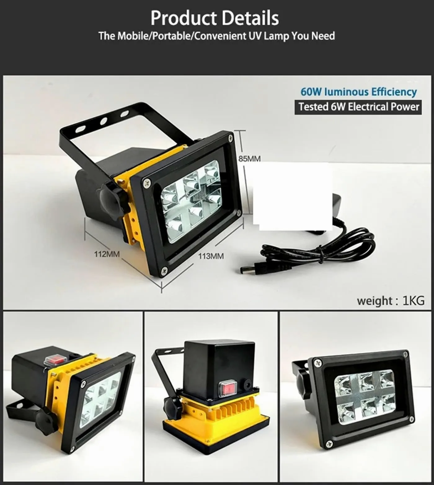 Lámpara de curado UV LED Lámpara UV de 200 W, 365 NM y 395, Recargable, curado rápido, portátil, for impresión 3D con Tinta Aceite Verde(395nm,60W)