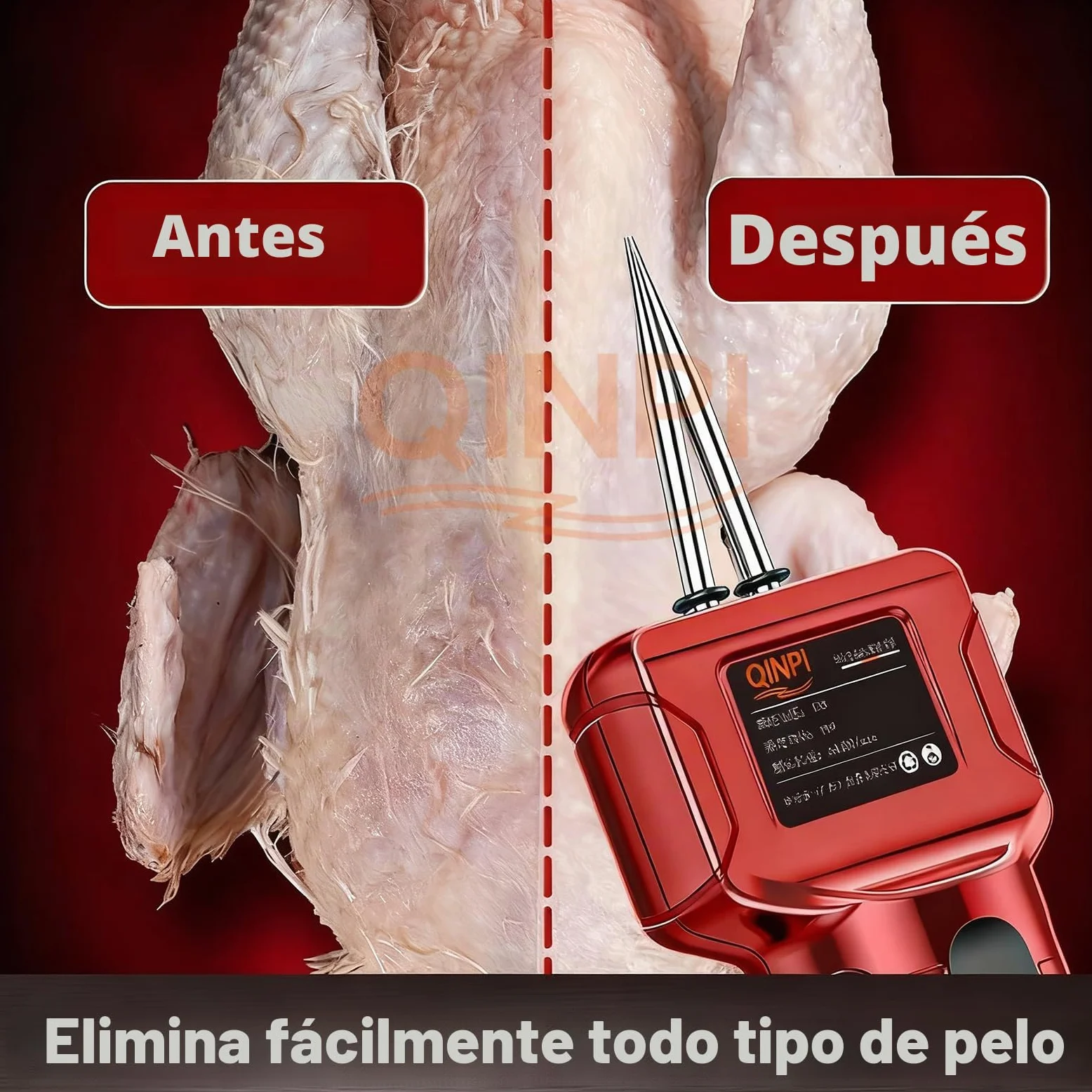 Desplumadora eléctrica rápida de aves, cabezal cónico de acero inoxidable 304, ajuste automático de la tensión, motor de cobre puro, elimina el pelo fino fácil y rápidamente, uso doméstico y comercial