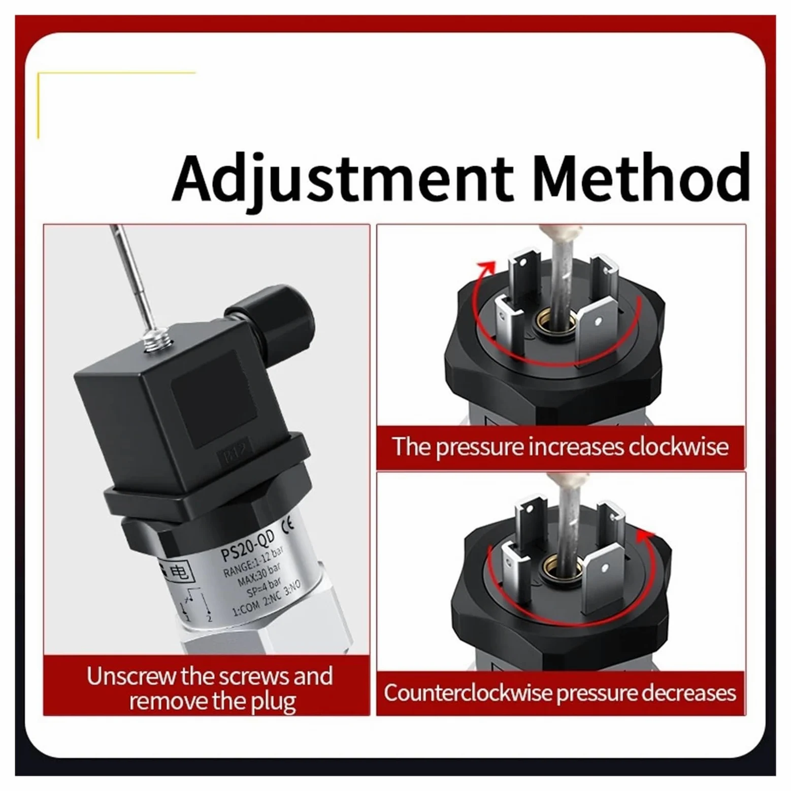 Presostato 100/200 Bar, Controlador Ajustable, Bomba de Agua, neumática, Aceite, hidráulica, Tipo Acero Inoxidable.(G1-2,Other)