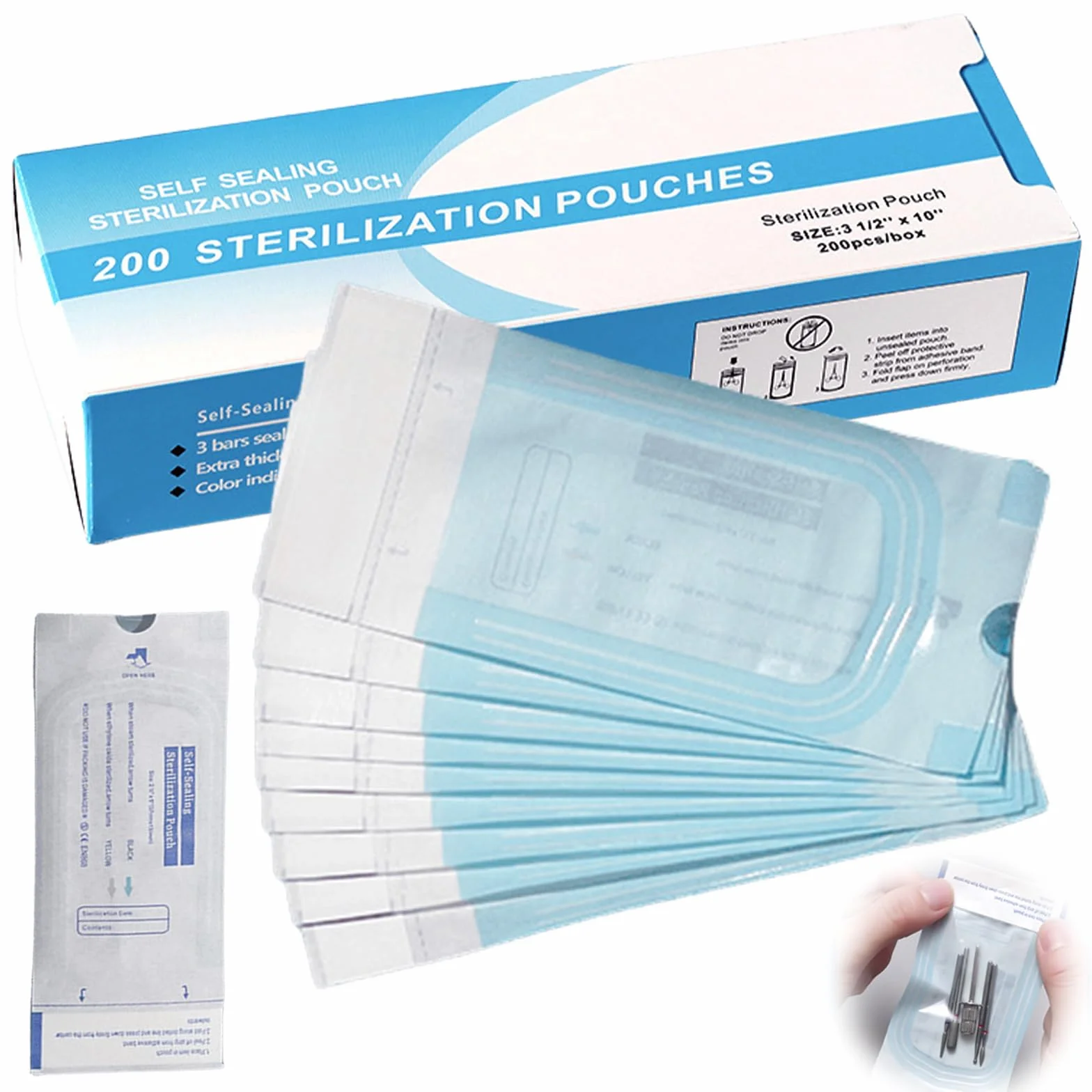 Bolsas de esterilización desechables autoadhesivas 90 x 260 mm para herramientas dentales tatuajes manicura