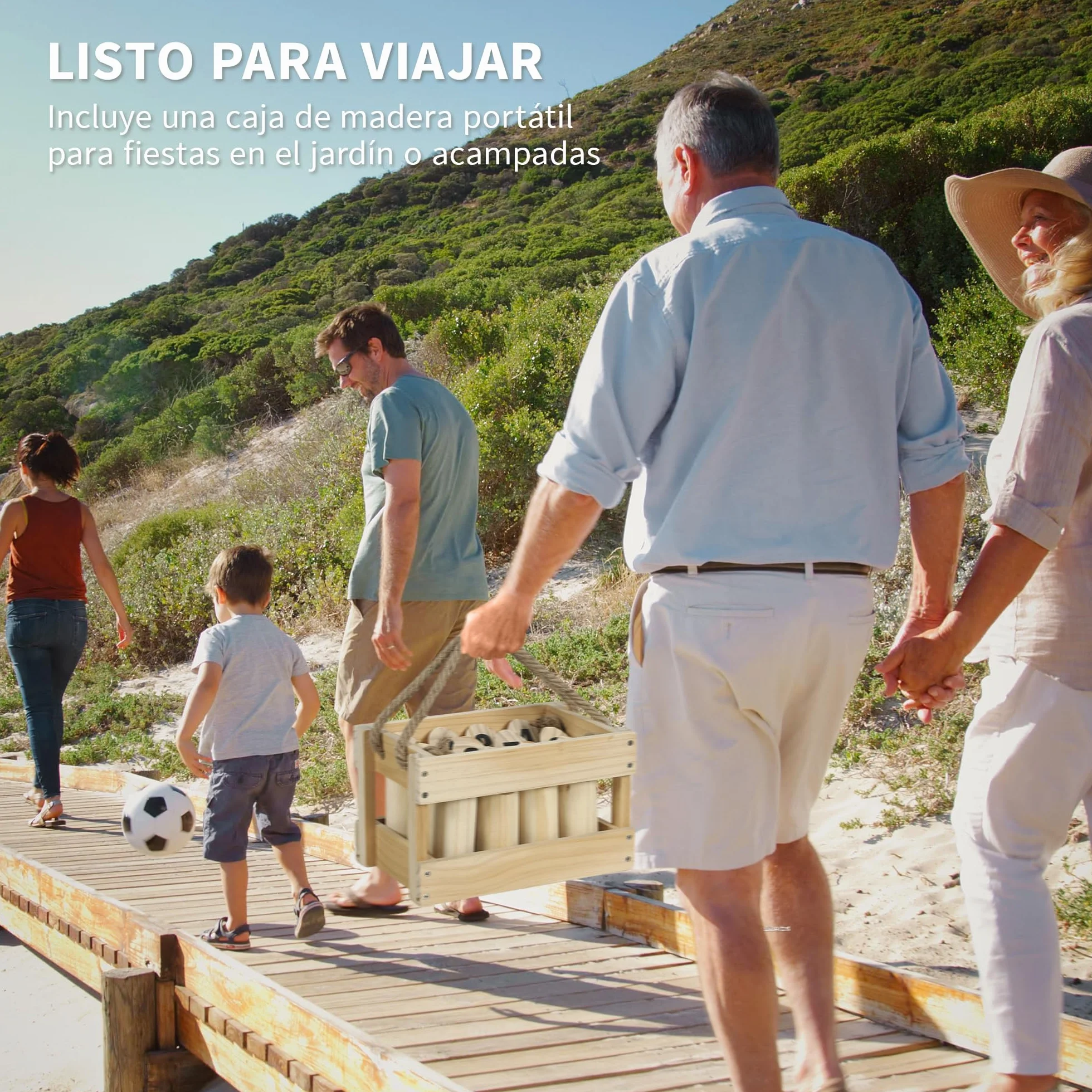 SPORTNOW Juego de Bolos Finlandeses, 12 Bolos de Madera de Pino, Palo de Lanzamiento, Caja de Transporte, Juego al Aire Libre para Adultos